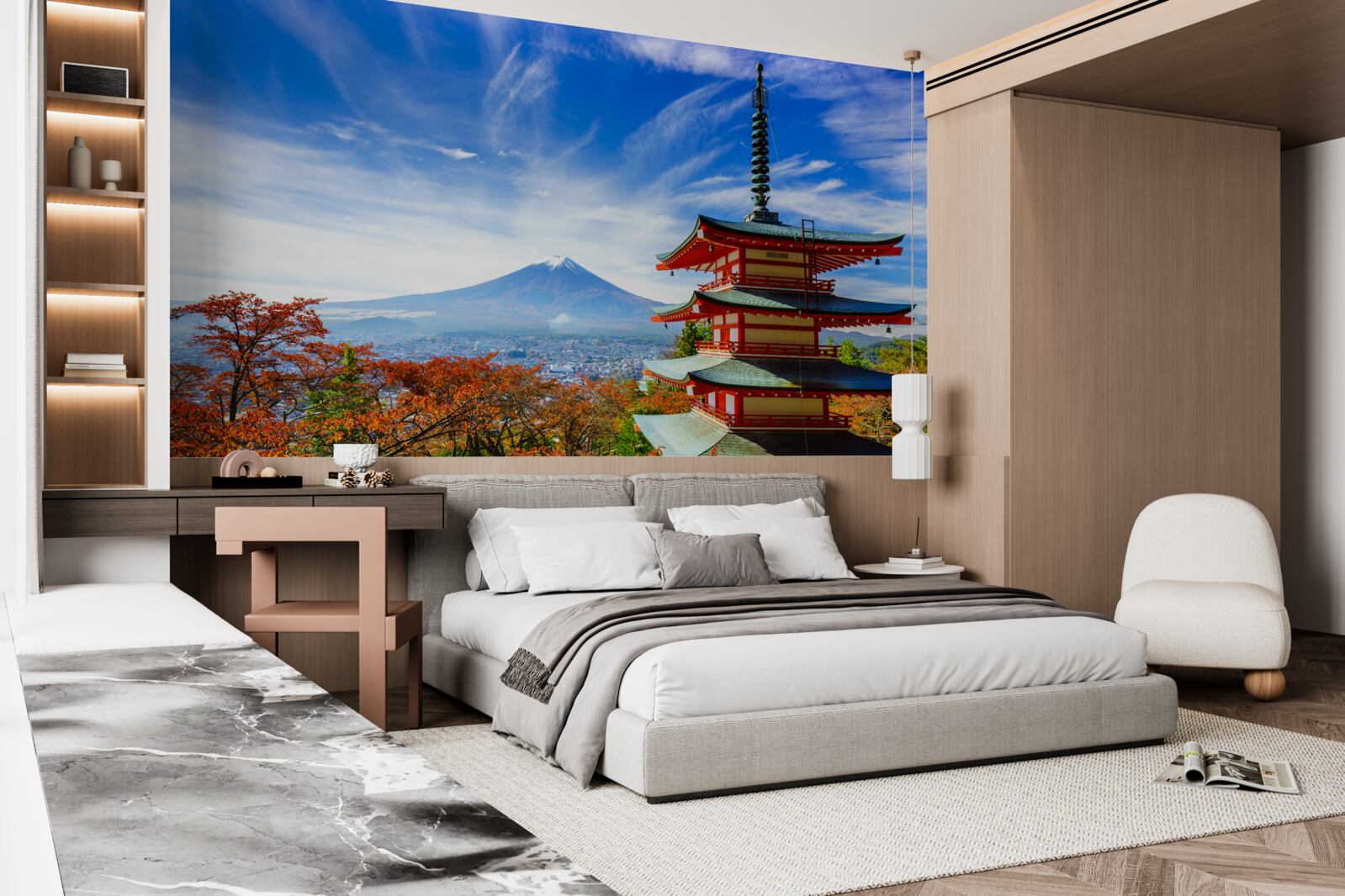 Fototapeta vidiecky dom s horou Fuji v Pozadí