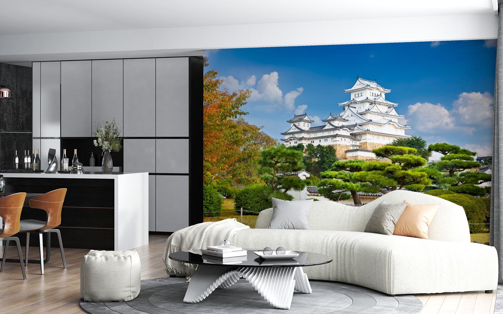 Fototapeta Japonský chrám v horách, obklopený zeleňom