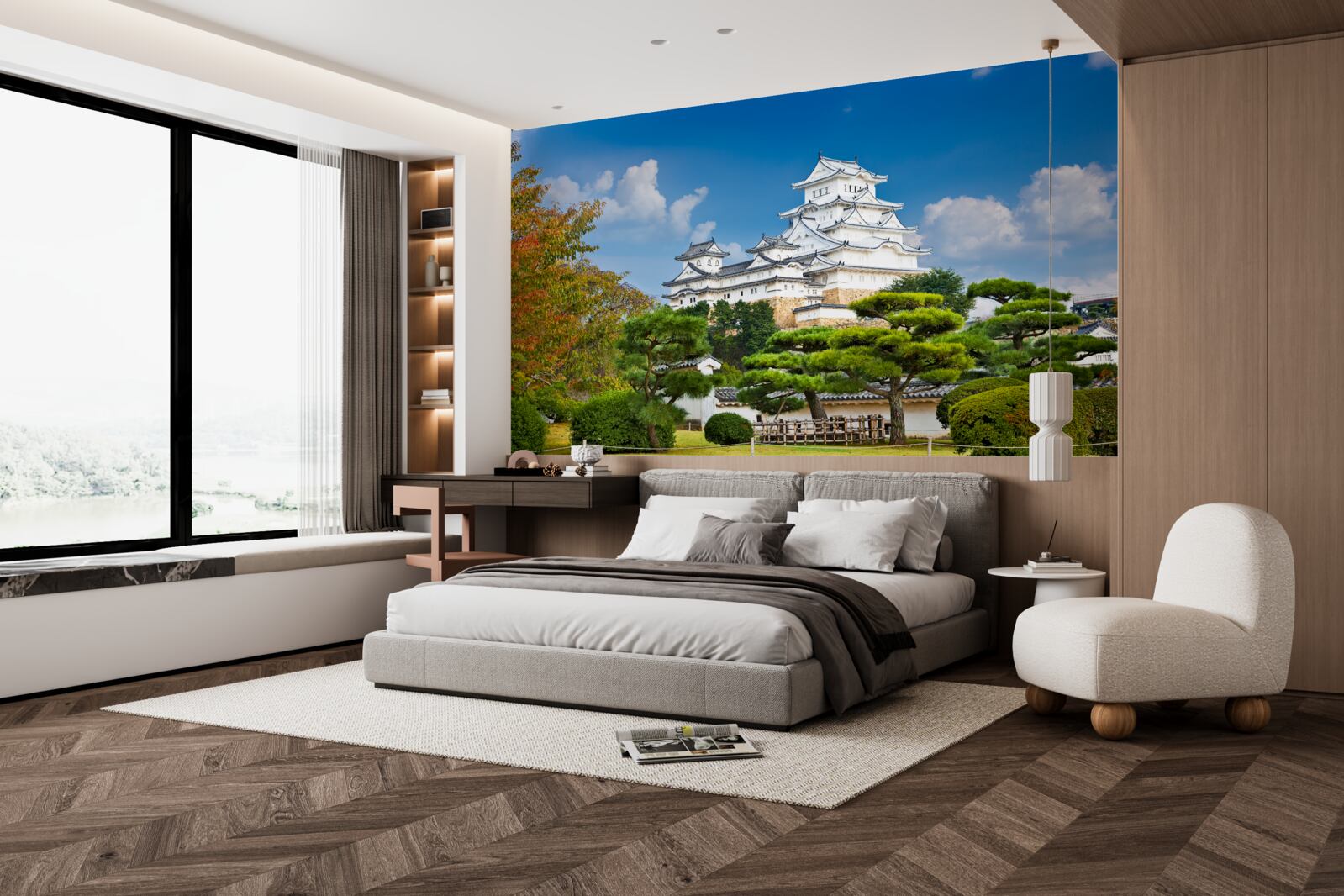 Fototapeta Japonský chrám v horách, obklopený zeleňom