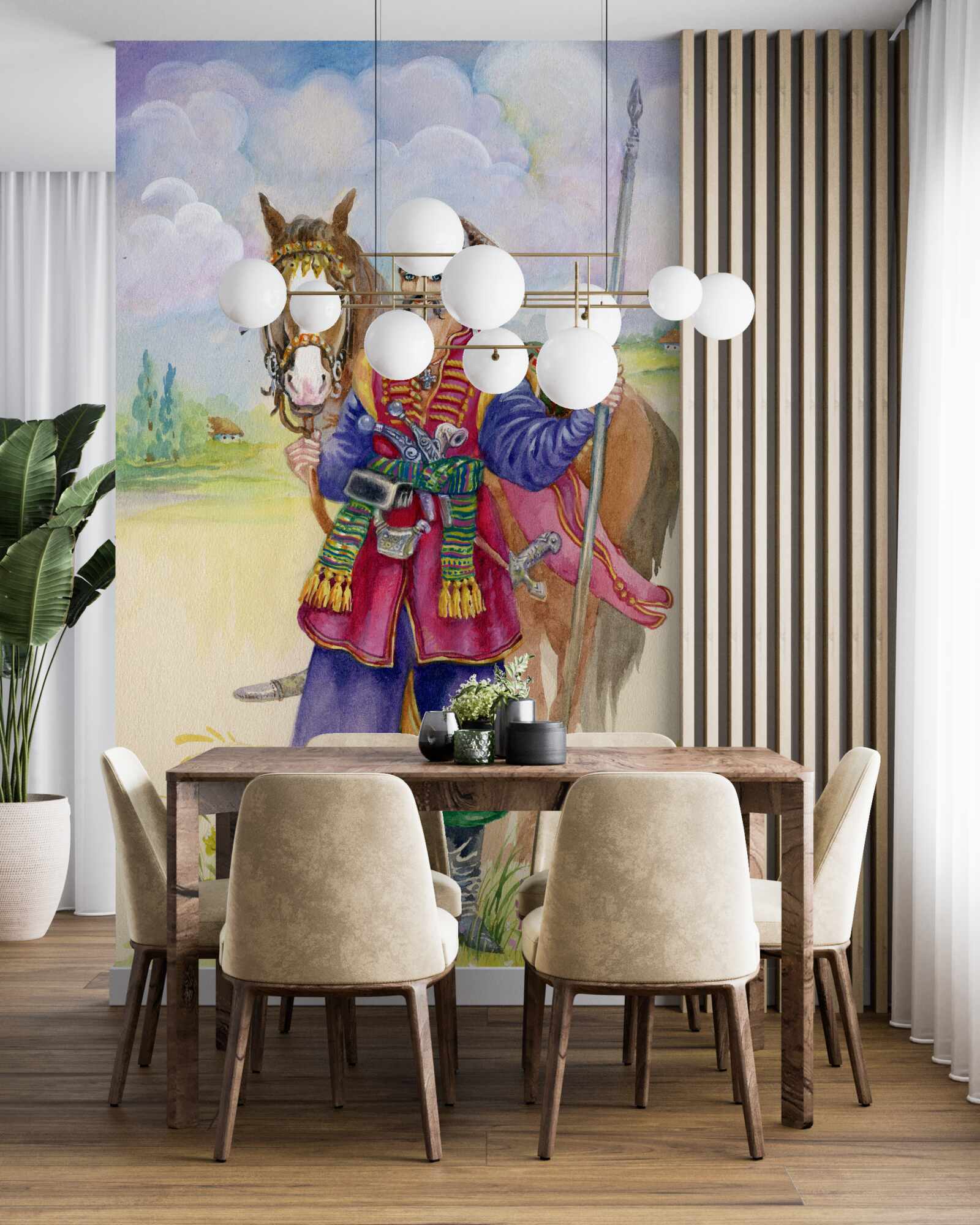 Fototapeta mladý Kozák zo stepí s koňmi