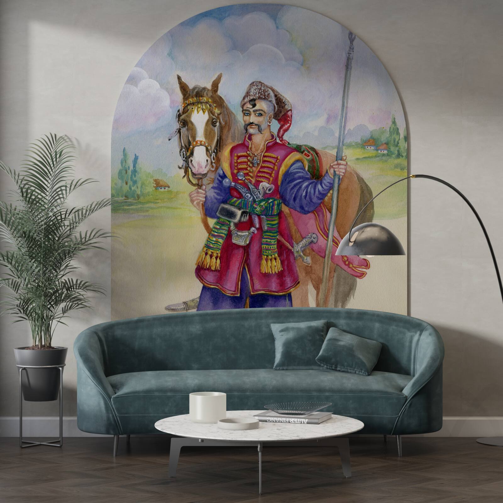 Fototapeta mladý Kozák zo stepí s koňmi