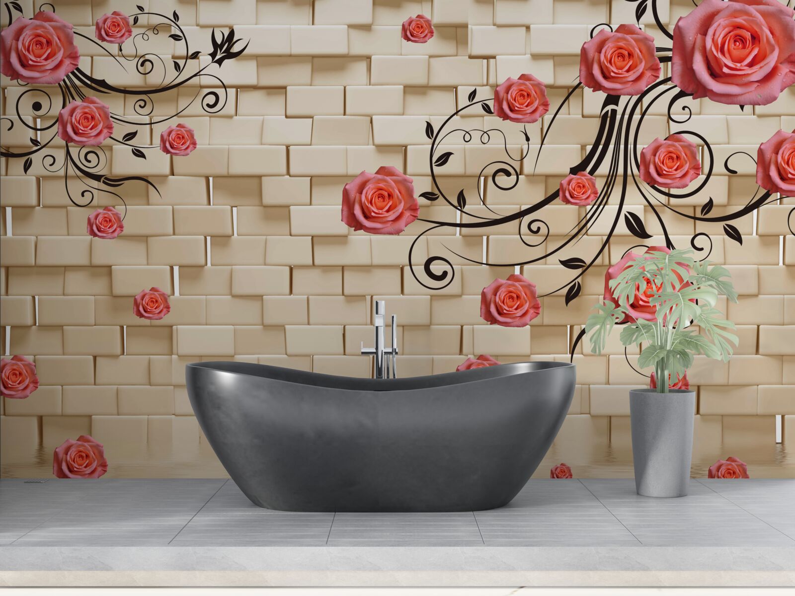 Fototapeta Na vonkajšej strane tehlovej steny môžete vidieť červenú ružu na vetvách