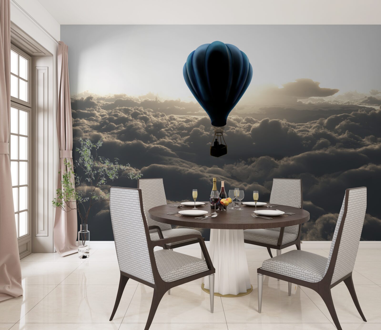 Fototapeta lopta sa vznáša vysoko nad husté mraky