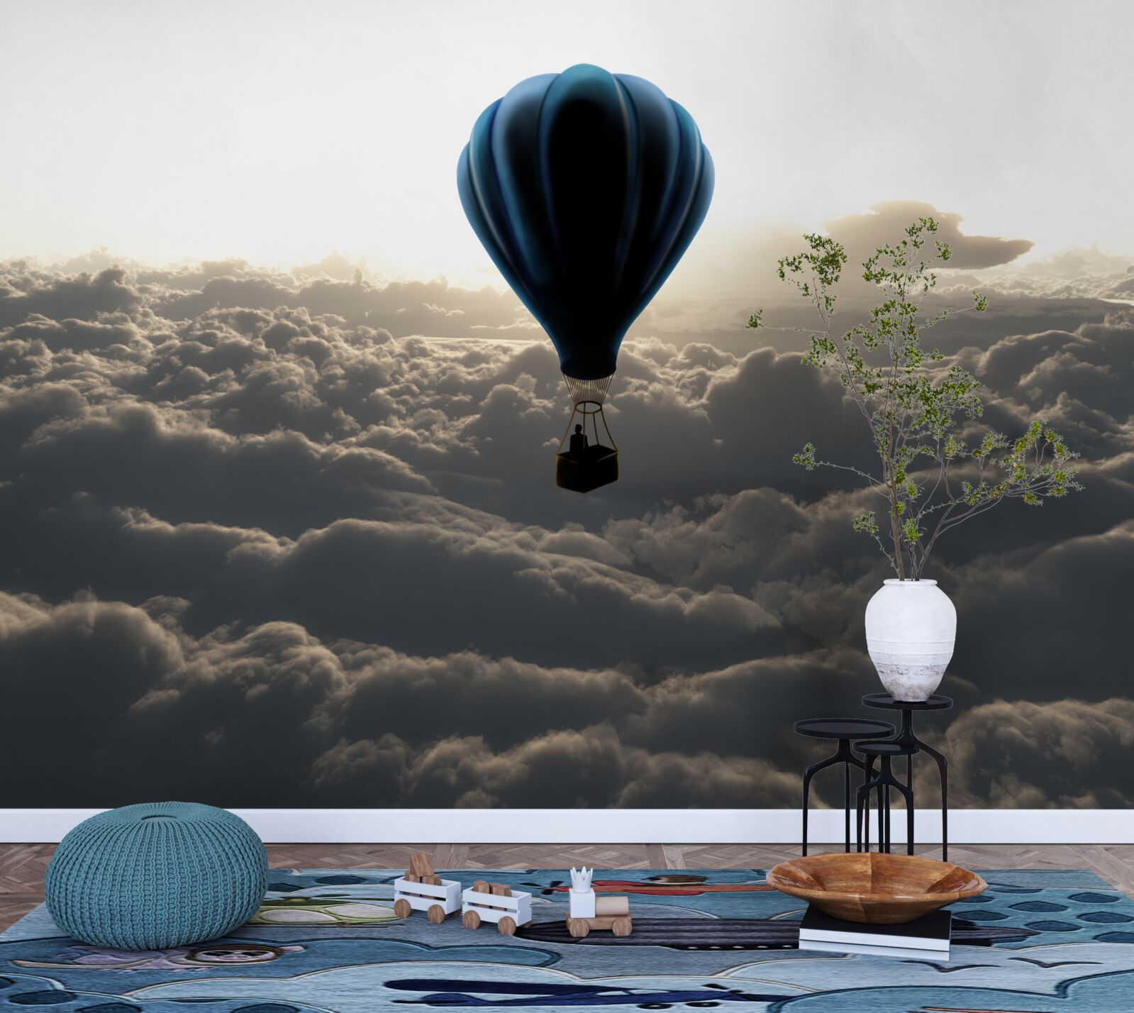 Fototapeta lopta sa vznáša vysoko nad husté mraky