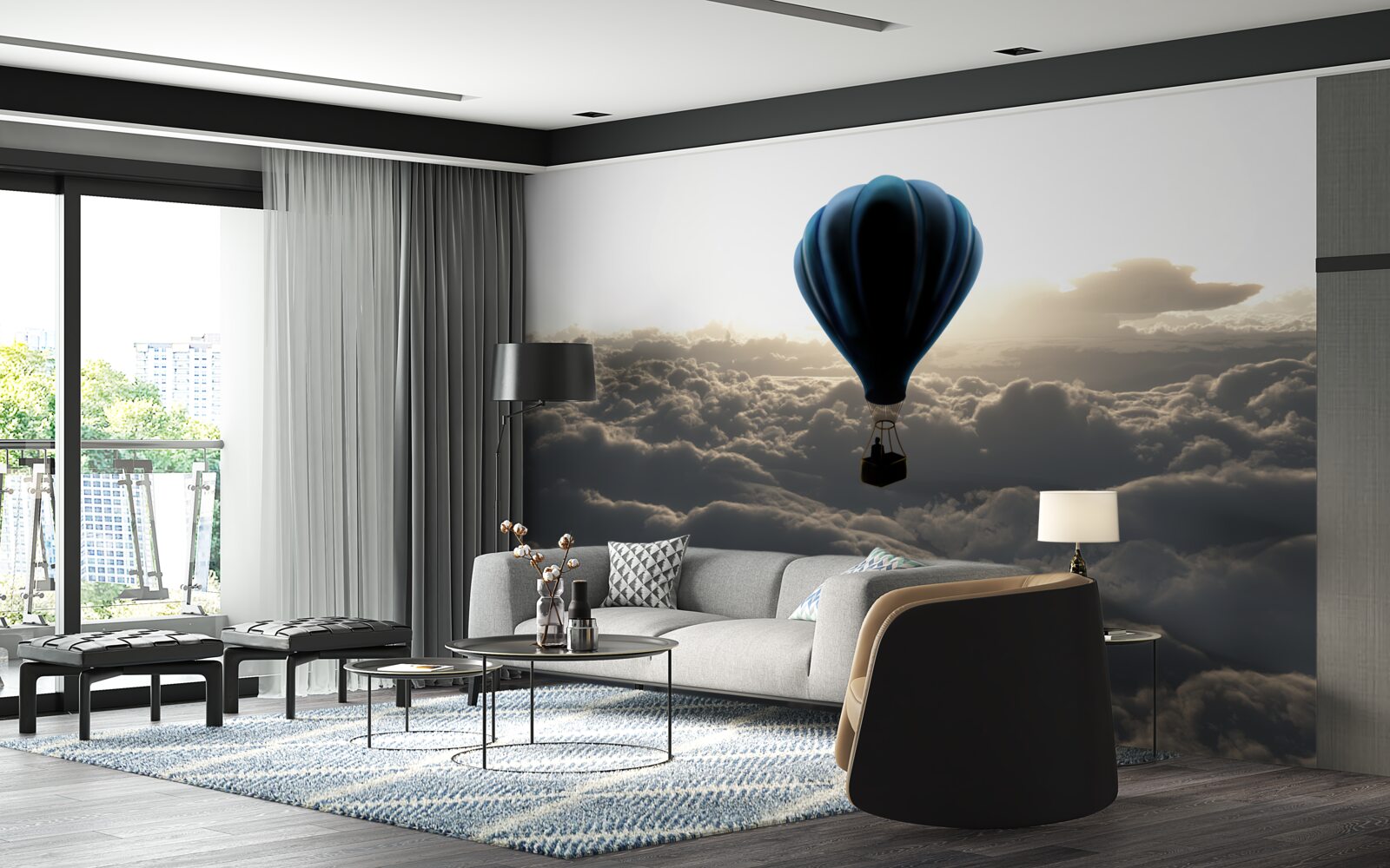 Fototapeta lopta sa vznáša vysoko nad husté mraky