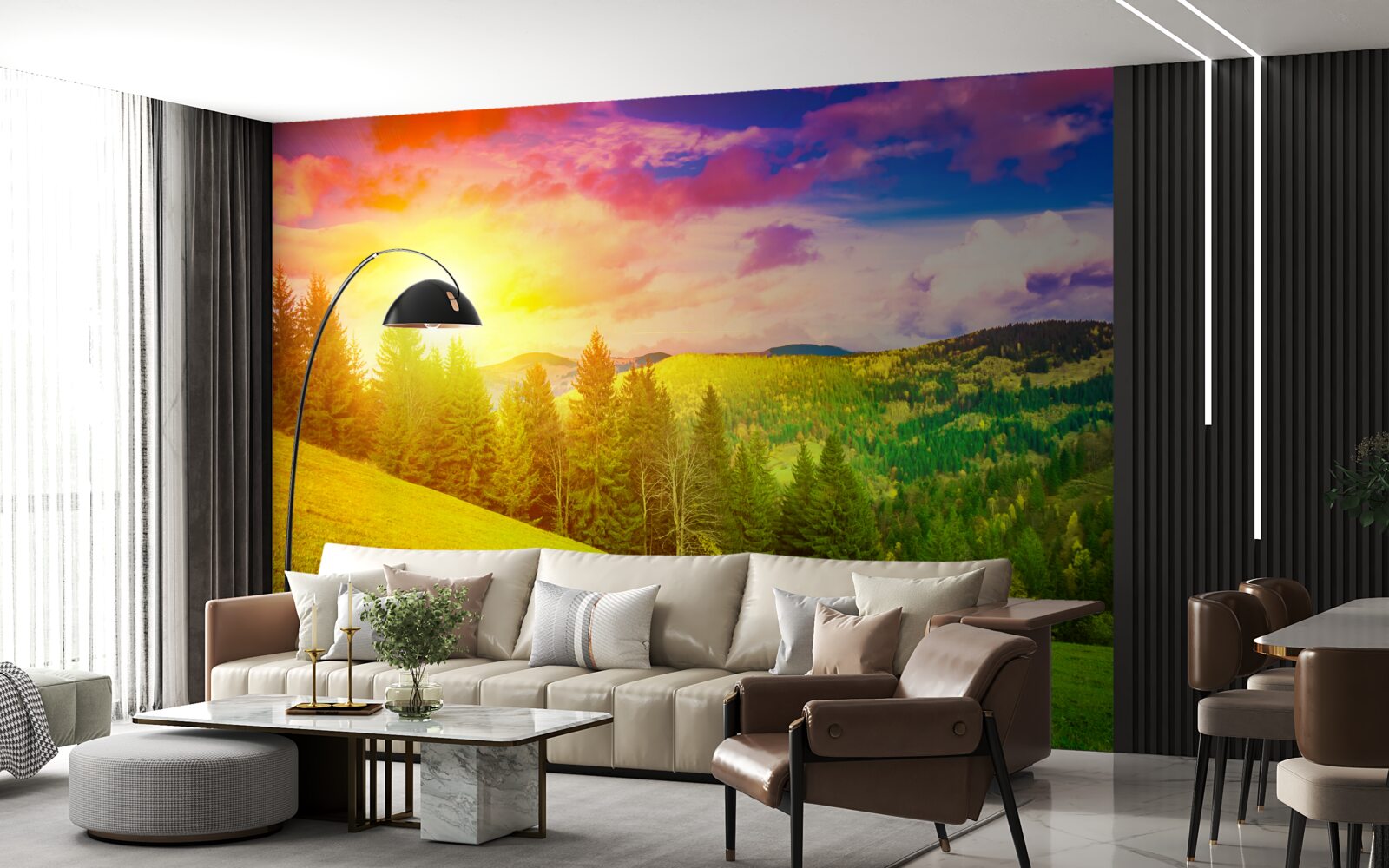 Fototapeta spałujÄci západ slnka natreli zelenú mohylu pestrými farbami