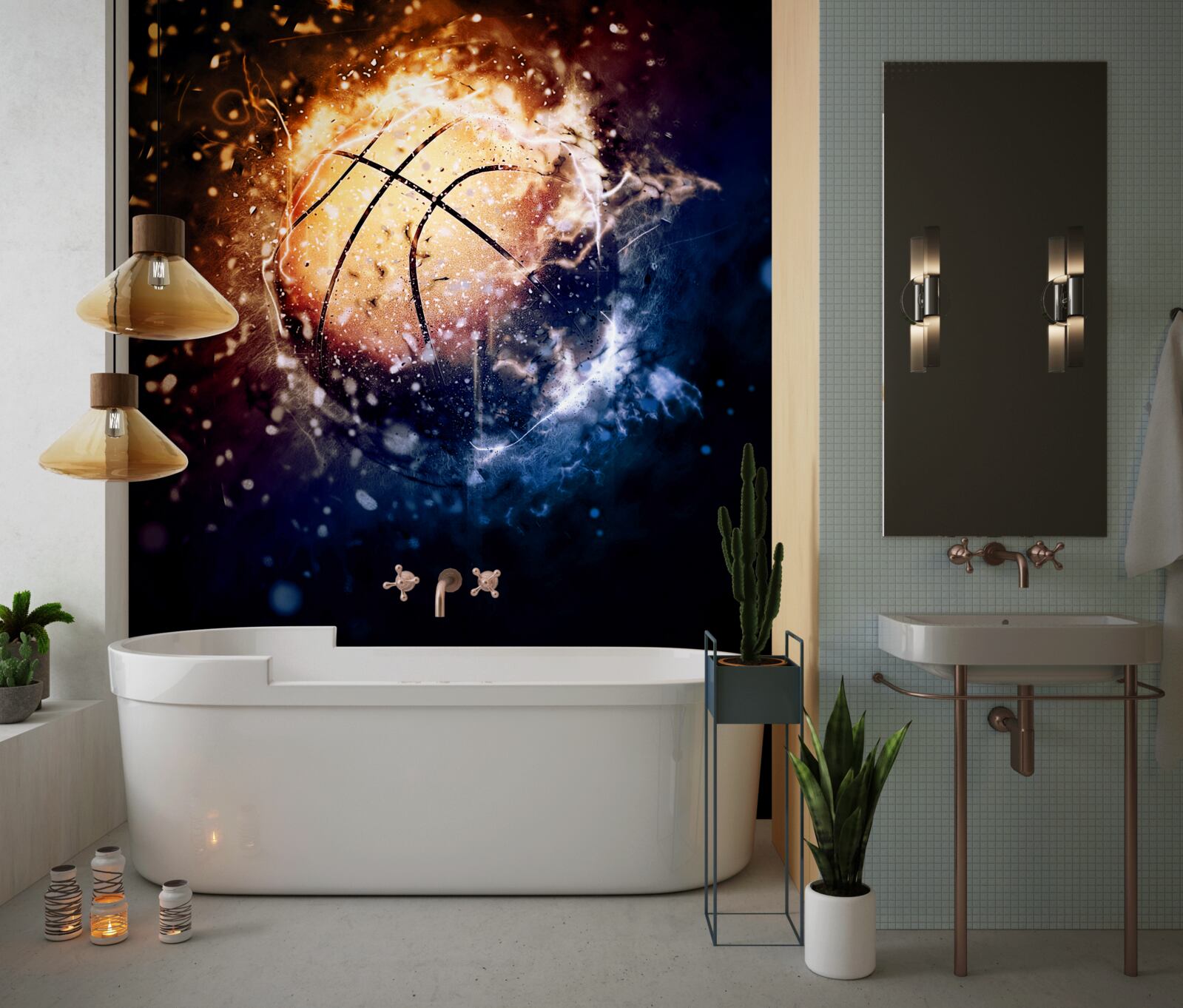 Fototapeta horiaci basketbal