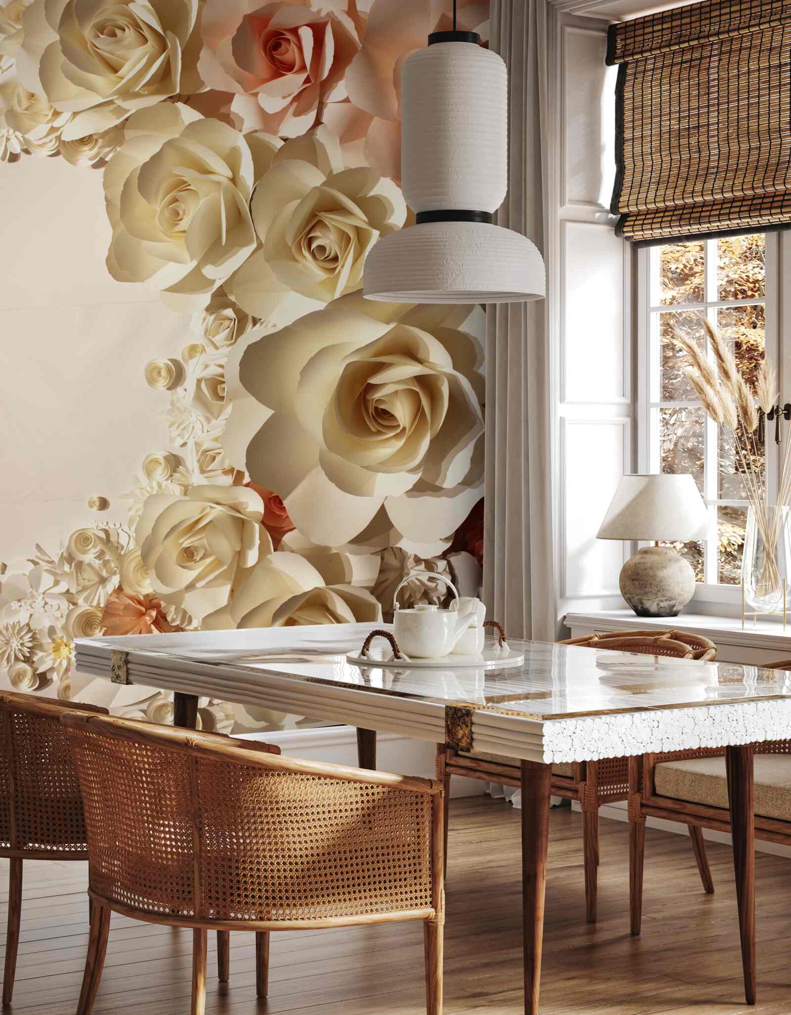 Fototapeta biele a ružové sadrové kvety