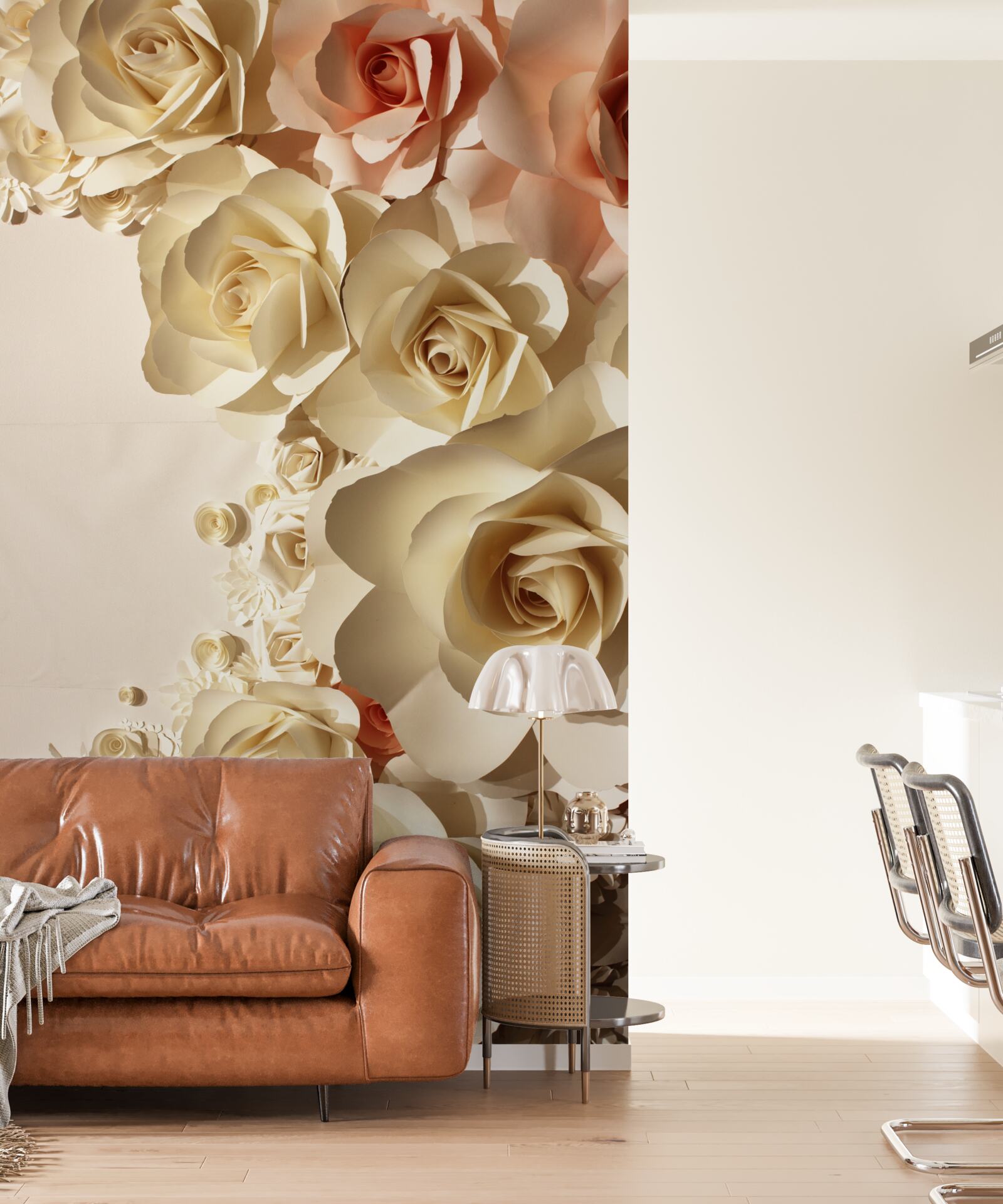 Fototapeta biele a ružové sadrové kvety