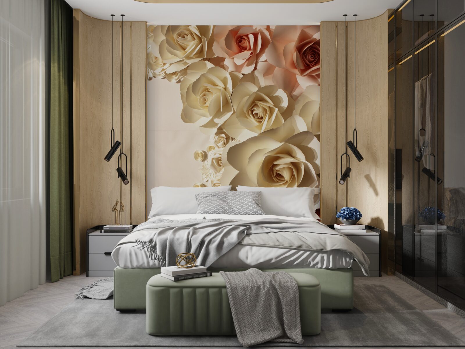 Fototapeta biele a ružové sadrové kvety