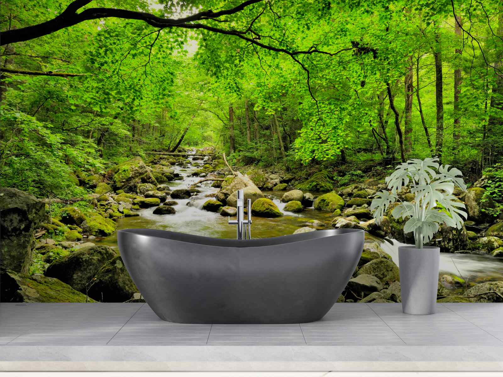 Fototapeta pokojný potok, medzi lesnou húštinou