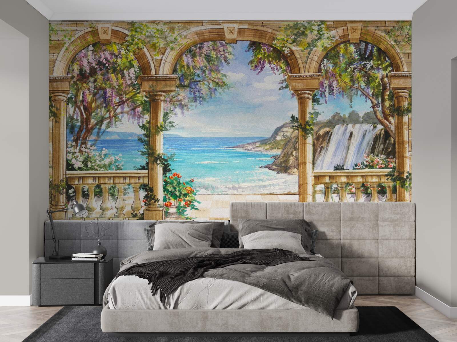 Fototapeta kamenná klenba vedúca k vodopádu a vodnej hladine