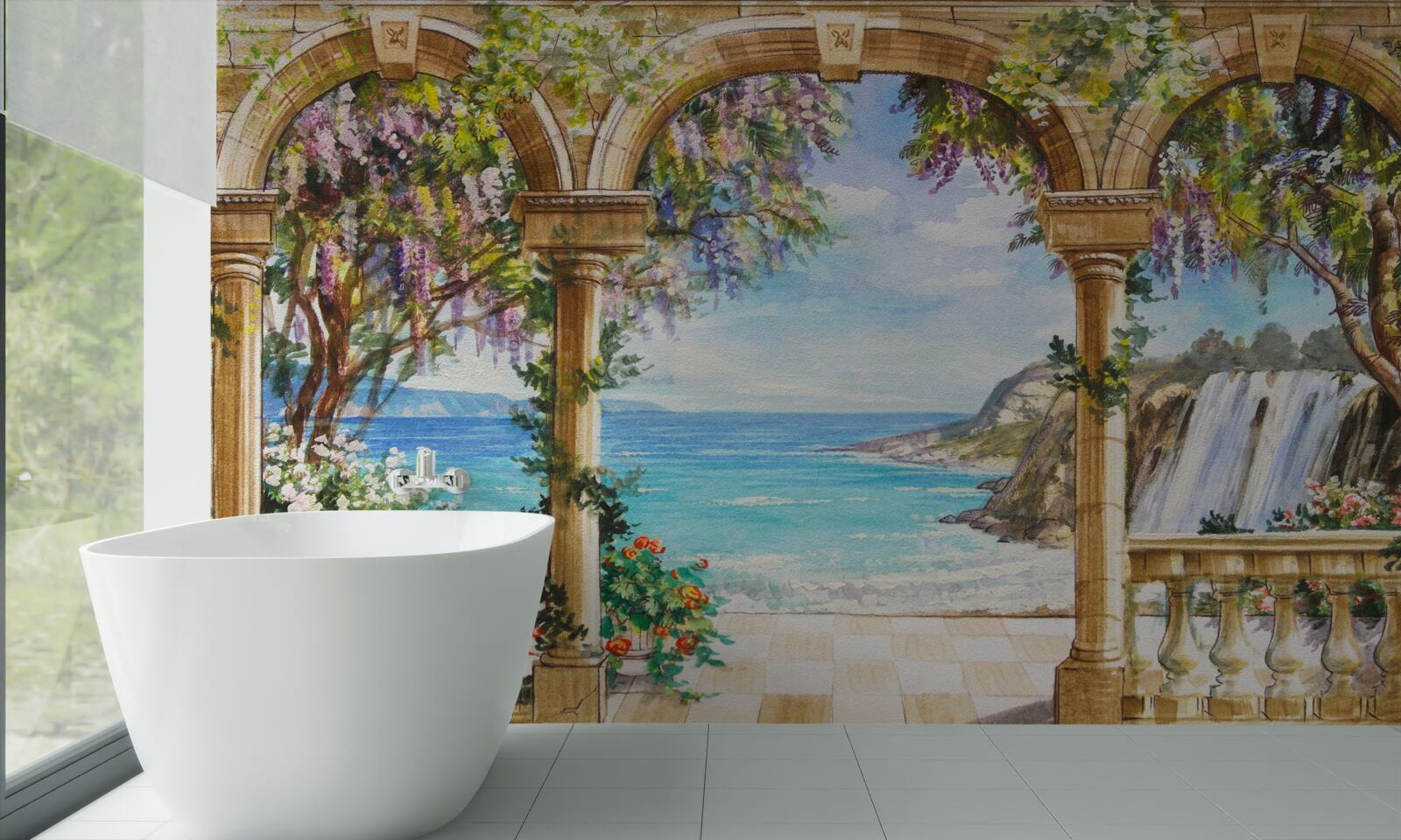 Fototapeta kamenná klenba vedúca k vodopádu a vodnej hladine