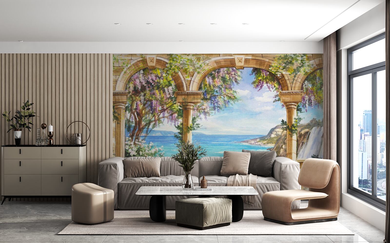 Fototapeta kamenná klenba vedúca k vodopádu a vodnej hladine