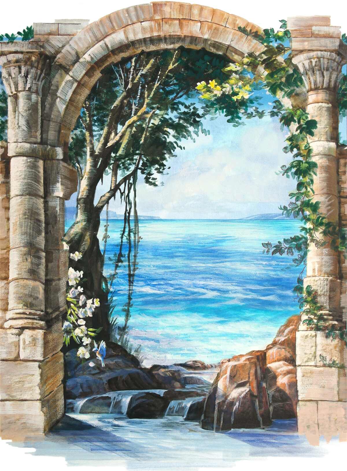 Fototapeta Okrúhly kamenný oblúk s výhľadom na more