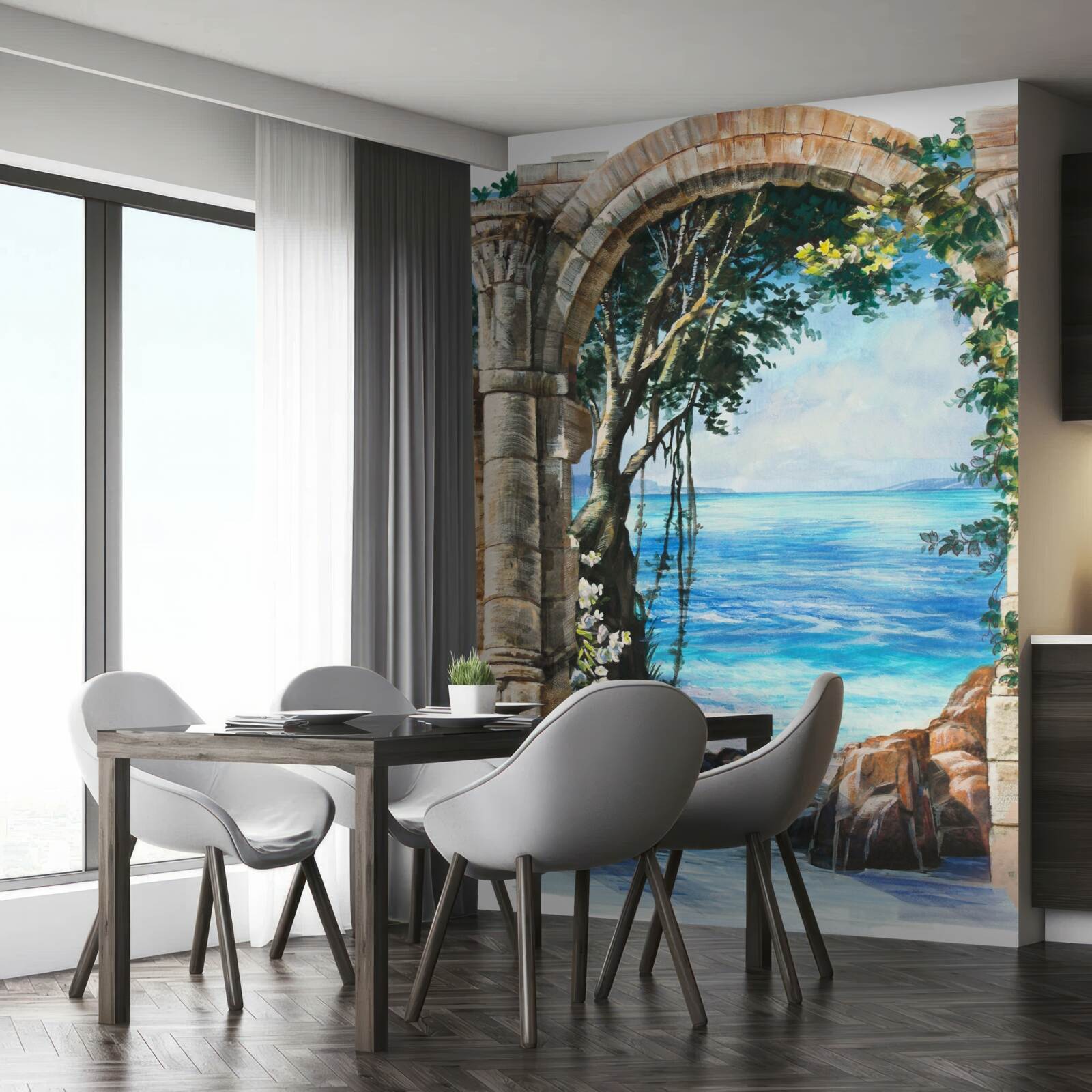 Fototapeta Okrúhly kamenný oblúk s výhľadom na more