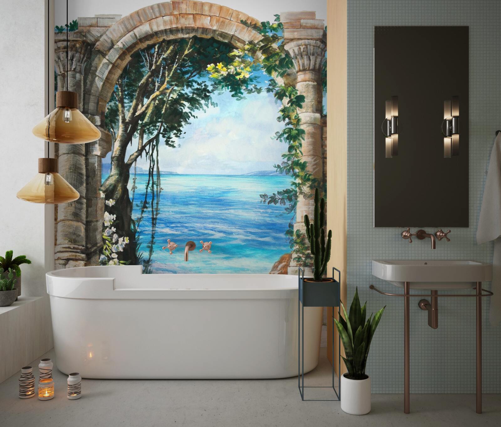 Fototapeta Okrúhly kamenný oblúk s výhľadom na more