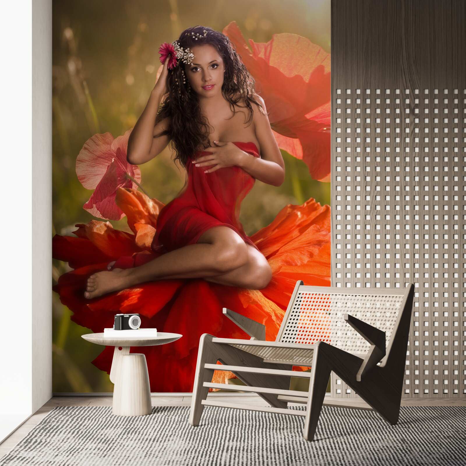 Fototapeta dievča na kvete šarlátového maku