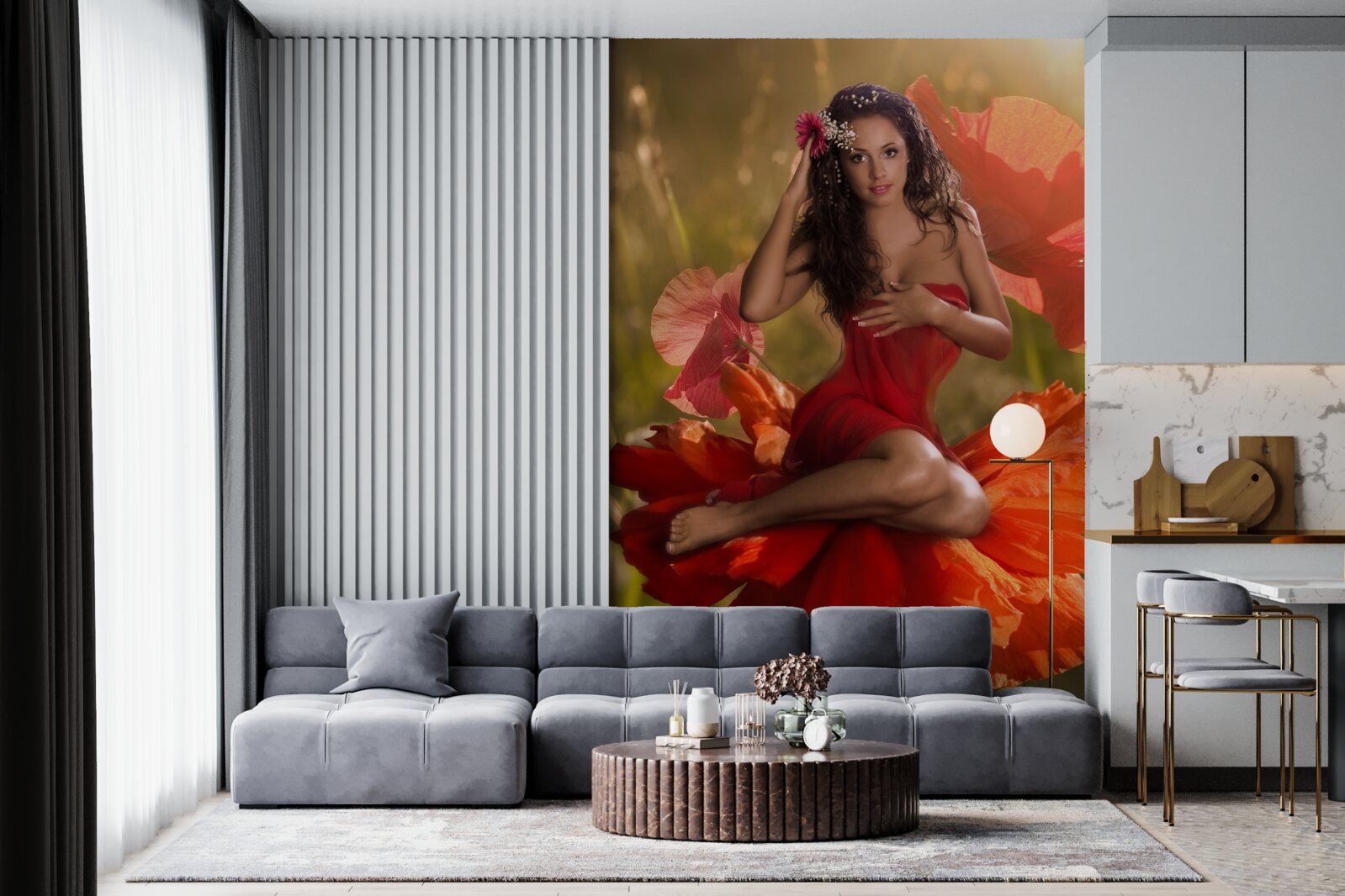 Fototapeta dievča na kvete šarlátového maku