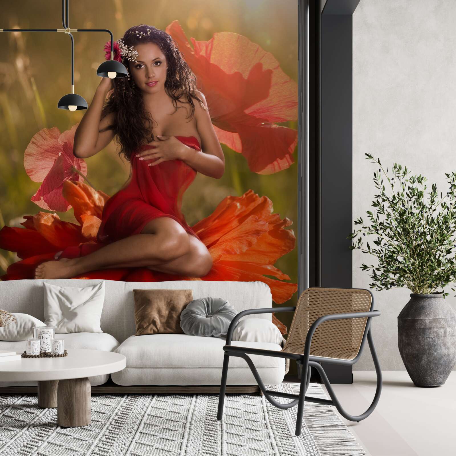 Fototapeta dievča na kvete šarlátového maku