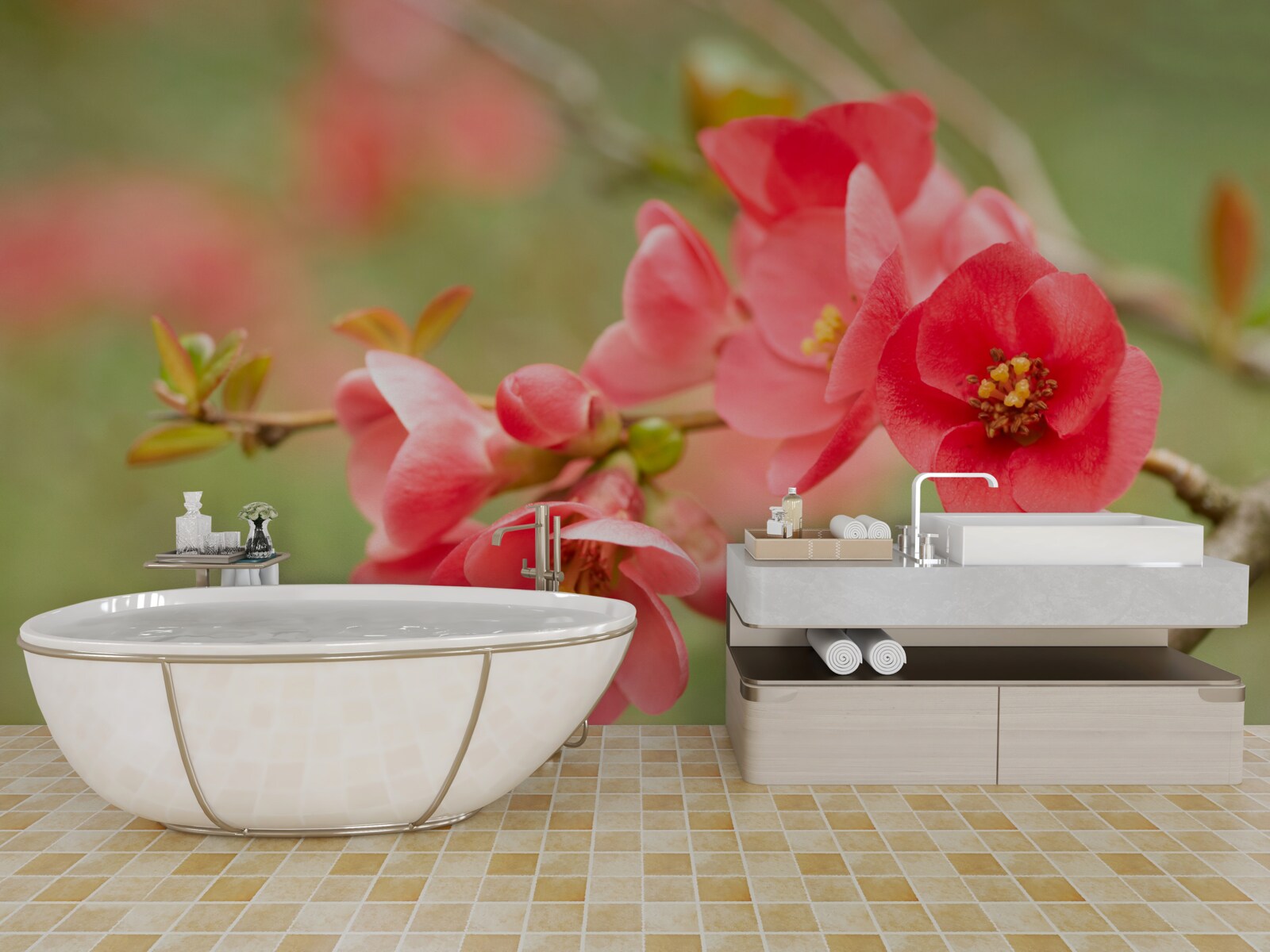 Fototapeta šarlátové kvety na strmých