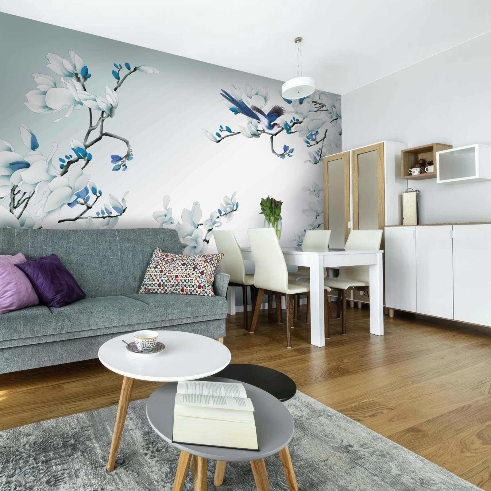 Fototapeta biele konáre s výhonkami