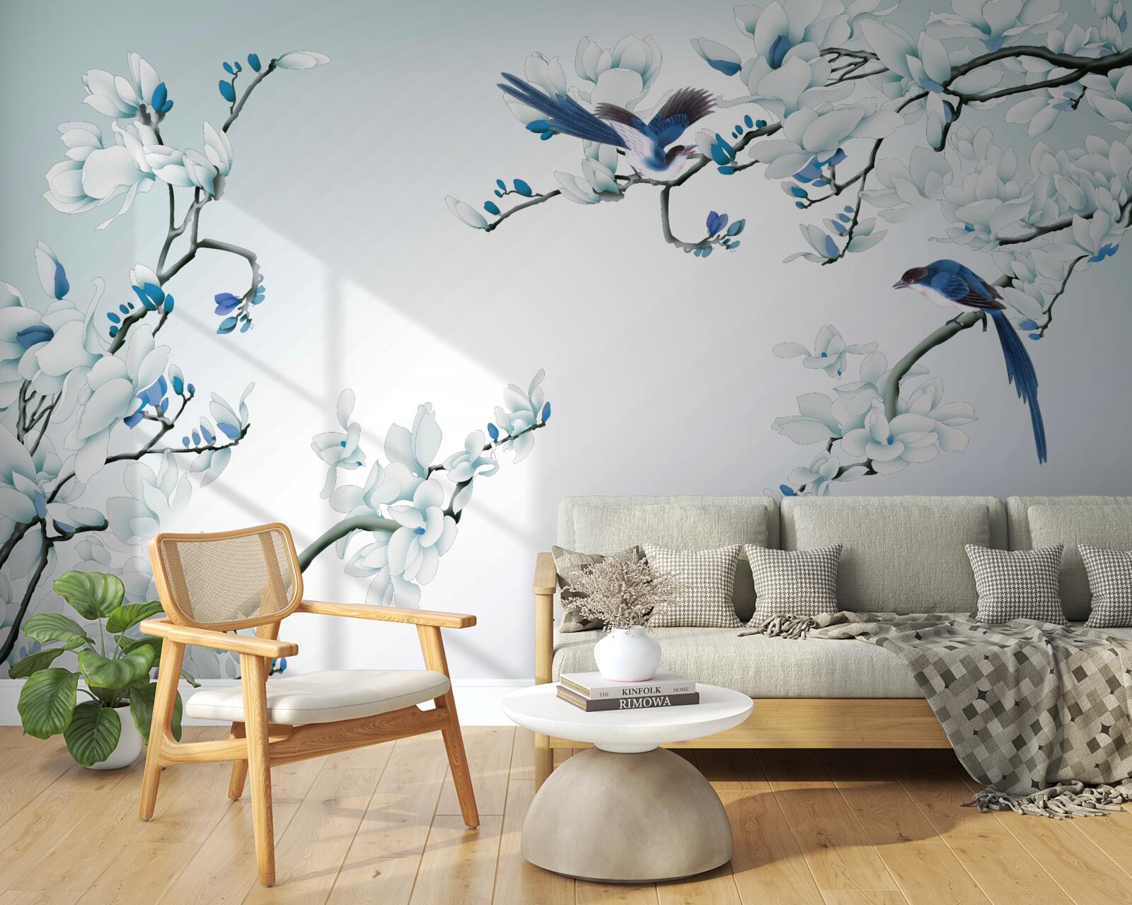 Fototapeta biele konáre s výhonkami