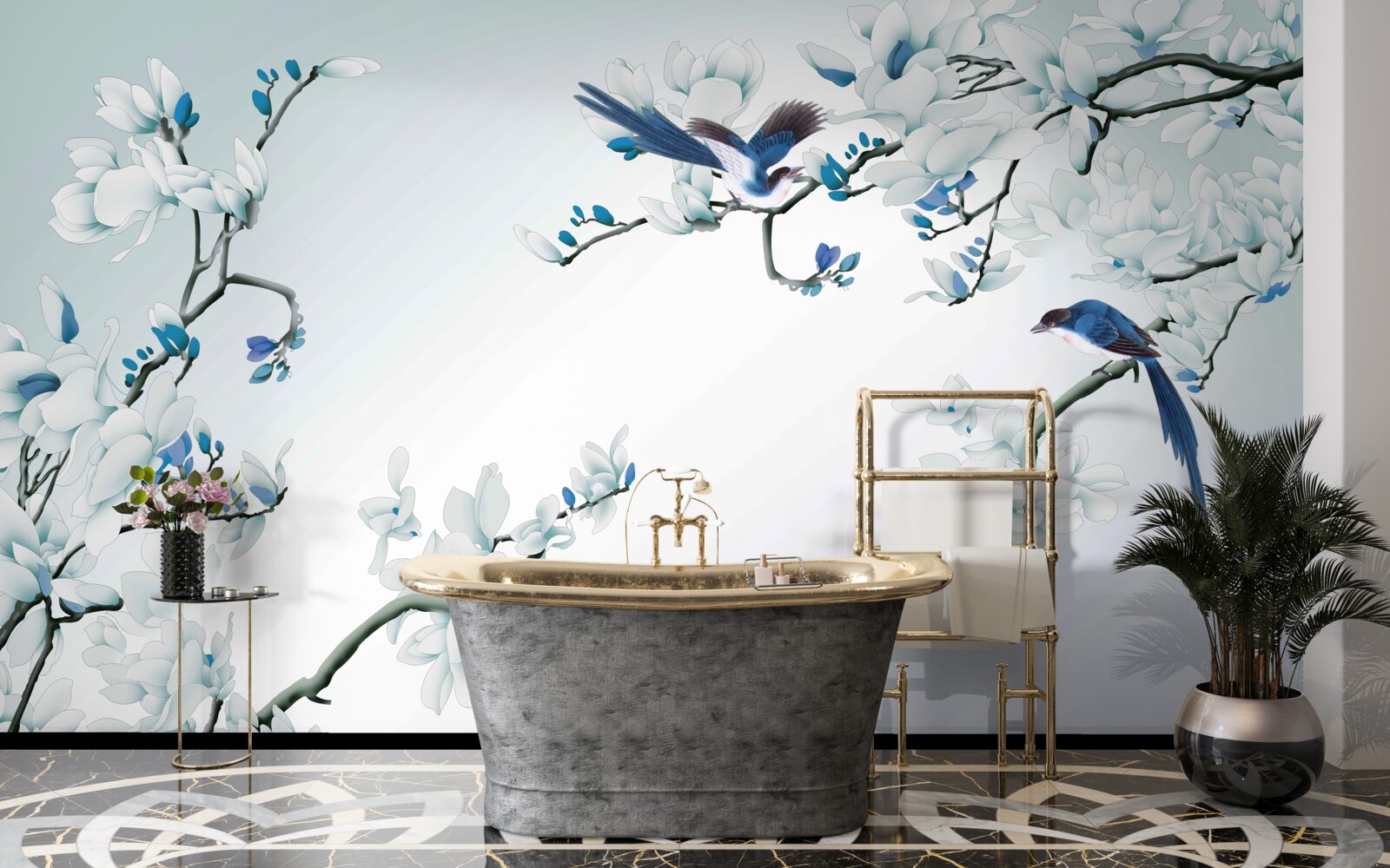 Fototapeta biele konáre s výhonkami