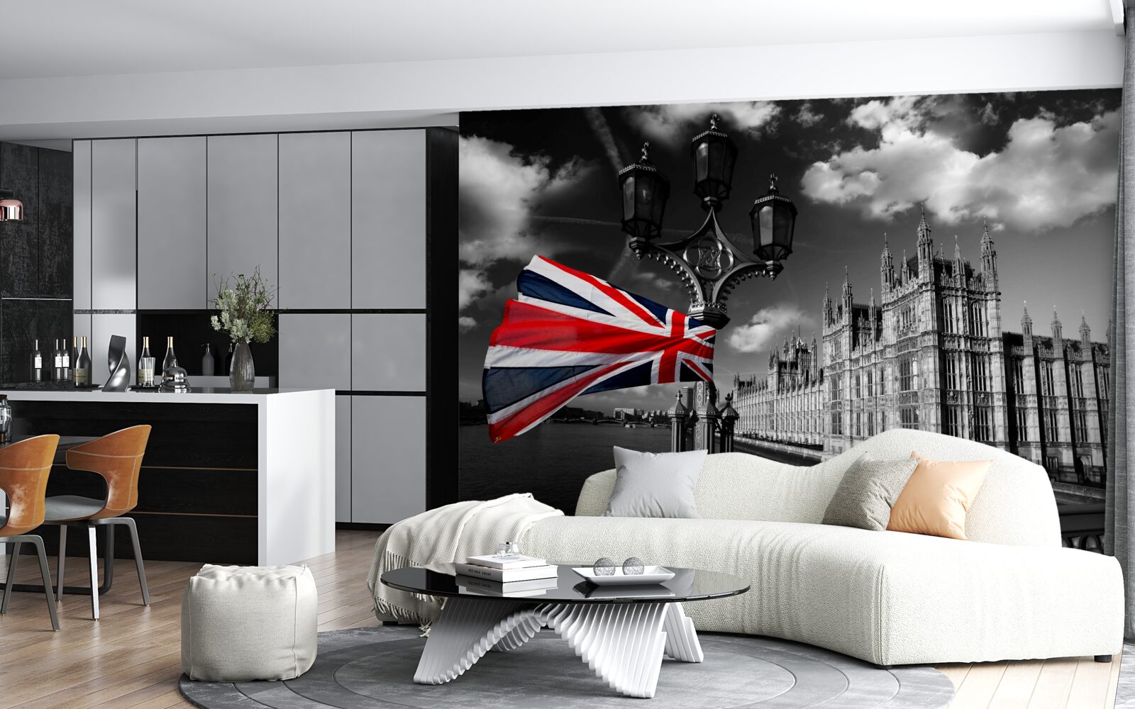 Fototapeta silueta mesta na strane anglickej vlajky