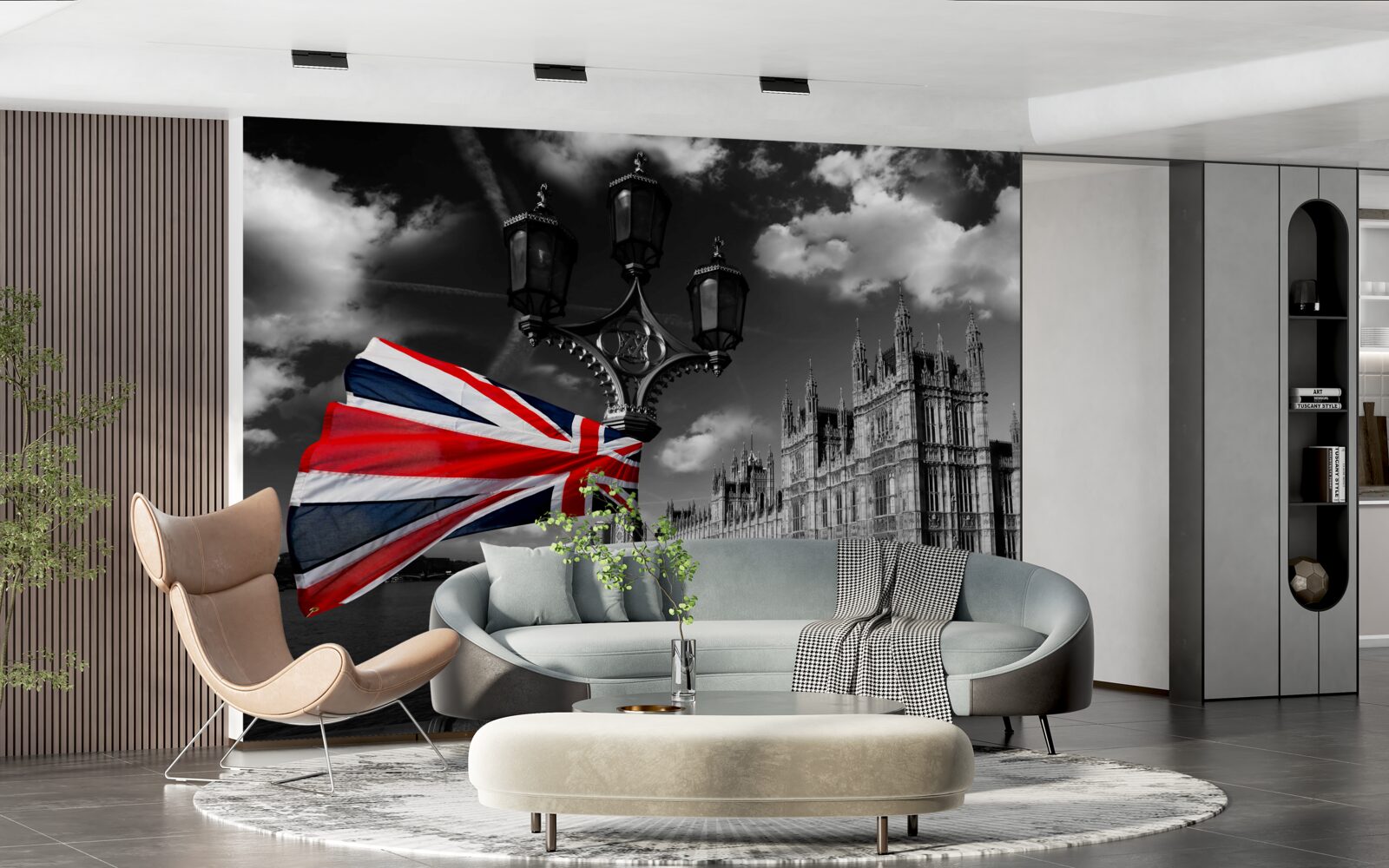 Fototapeta silueta mesta na strane anglickej vlajky