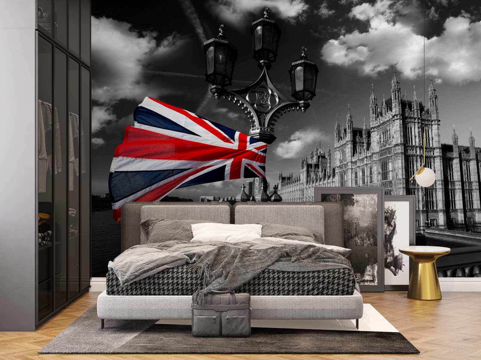 Fototapeta silueta mesta na strane anglickej vlajky