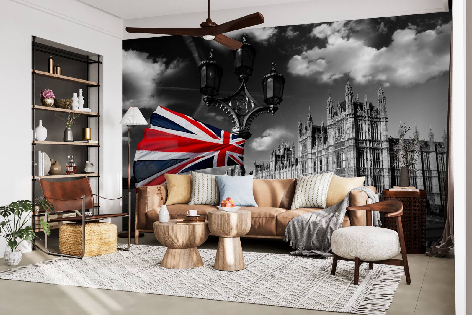 Fototapeta silueta mesta na strane anglickej vlajky