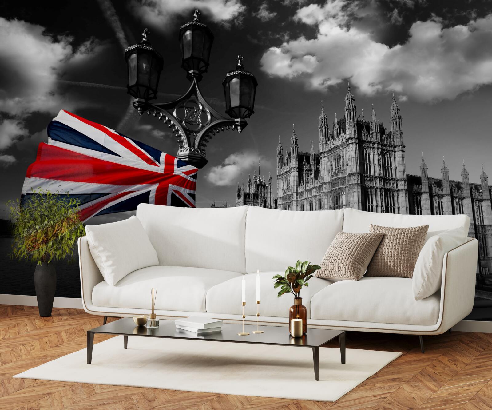 Fototapeta silueta mesta na strane anglickej vlajky