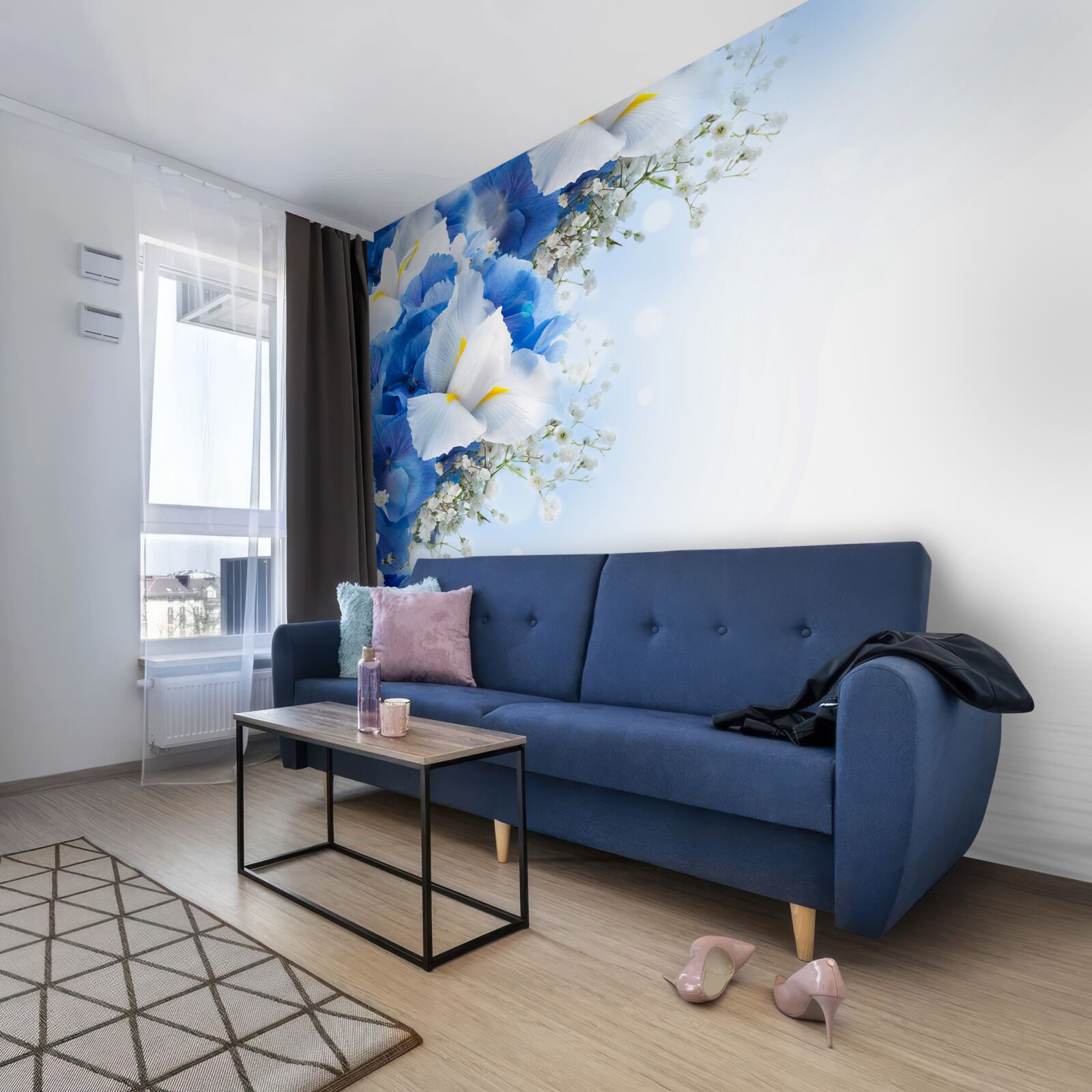 Fototapeta modrá farba a biele puky v blízkosti rybníka