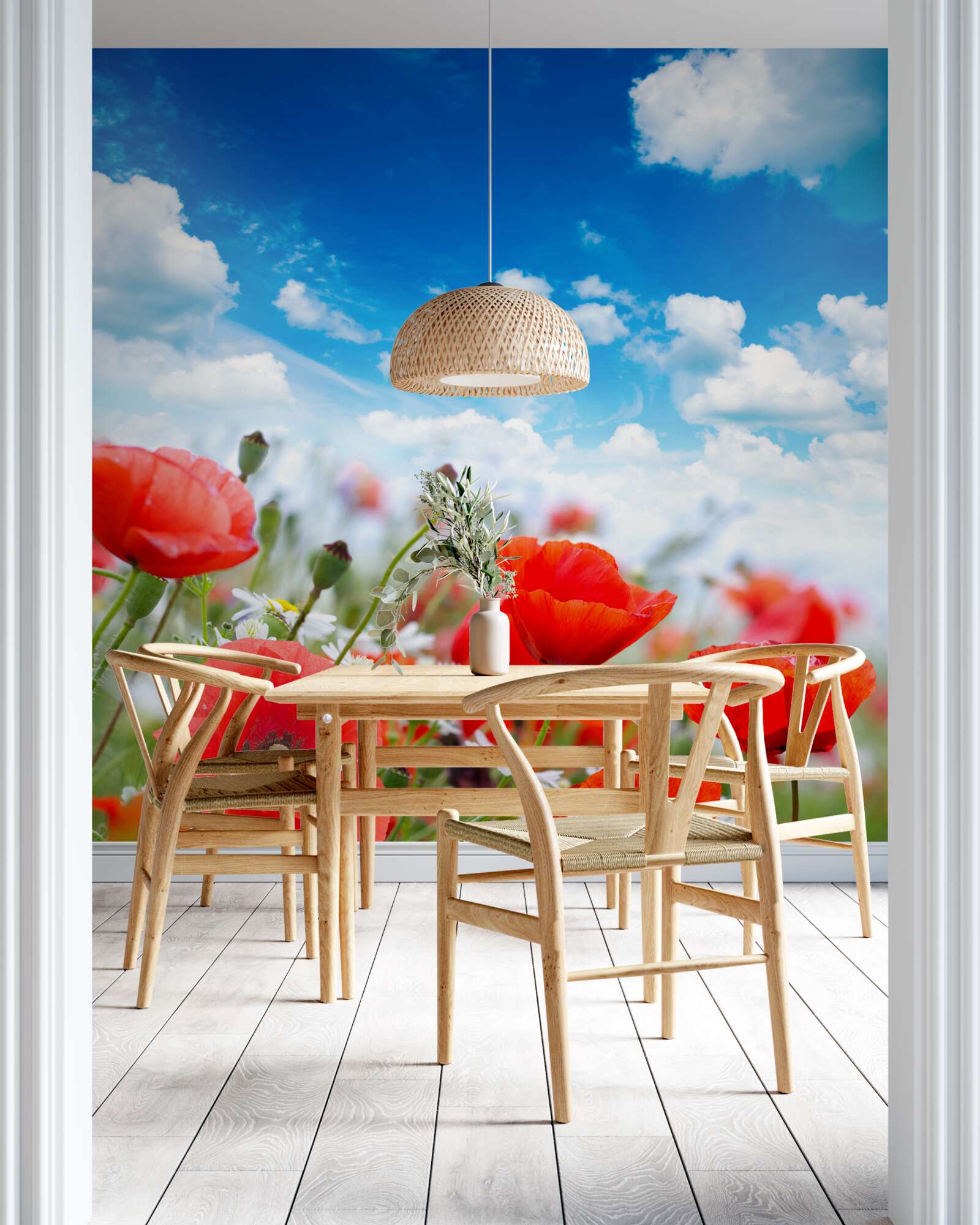 Fototapeta Lúka je posiata červenými makmi a bielymi margaritami