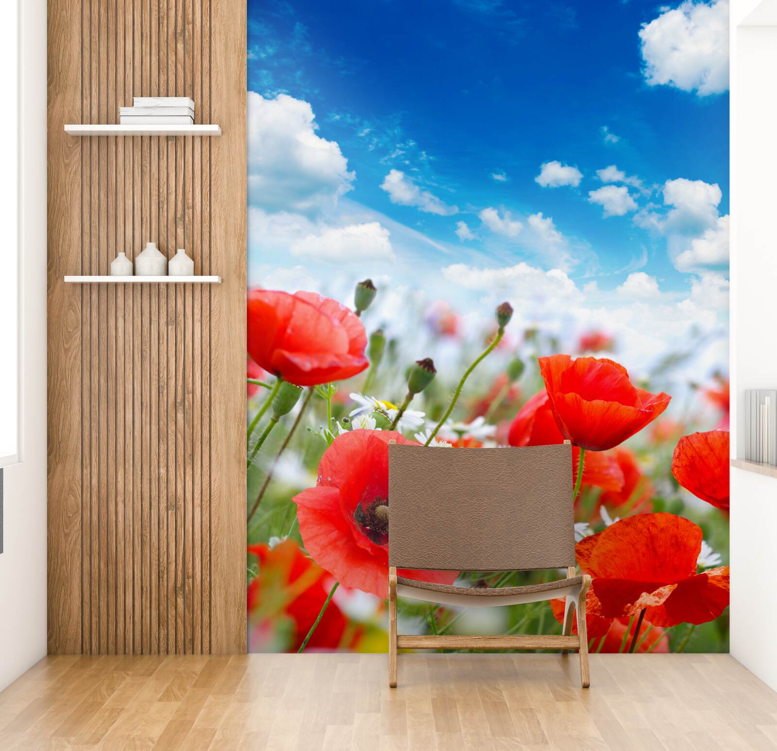 Fototapeta Lúka je posiata červenými makmi a bielymi margaritami