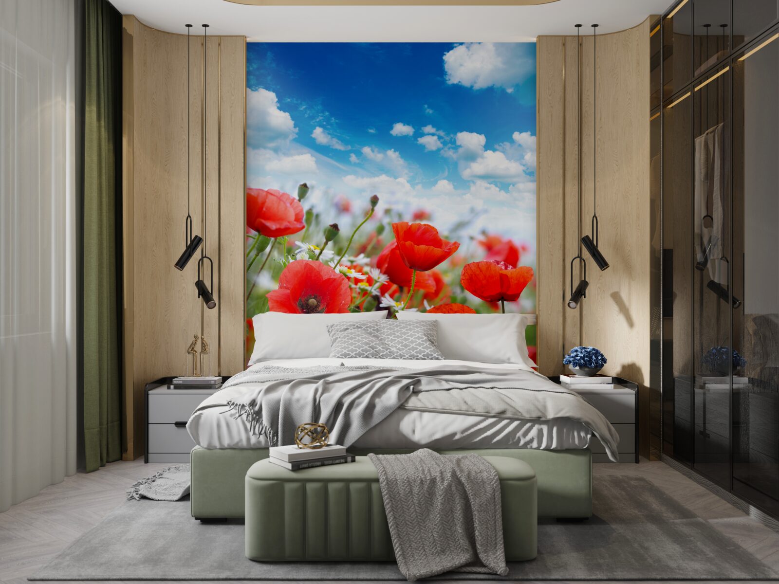 Fototapeta Lúka je posiata červenými makmi a bielymi margaritami