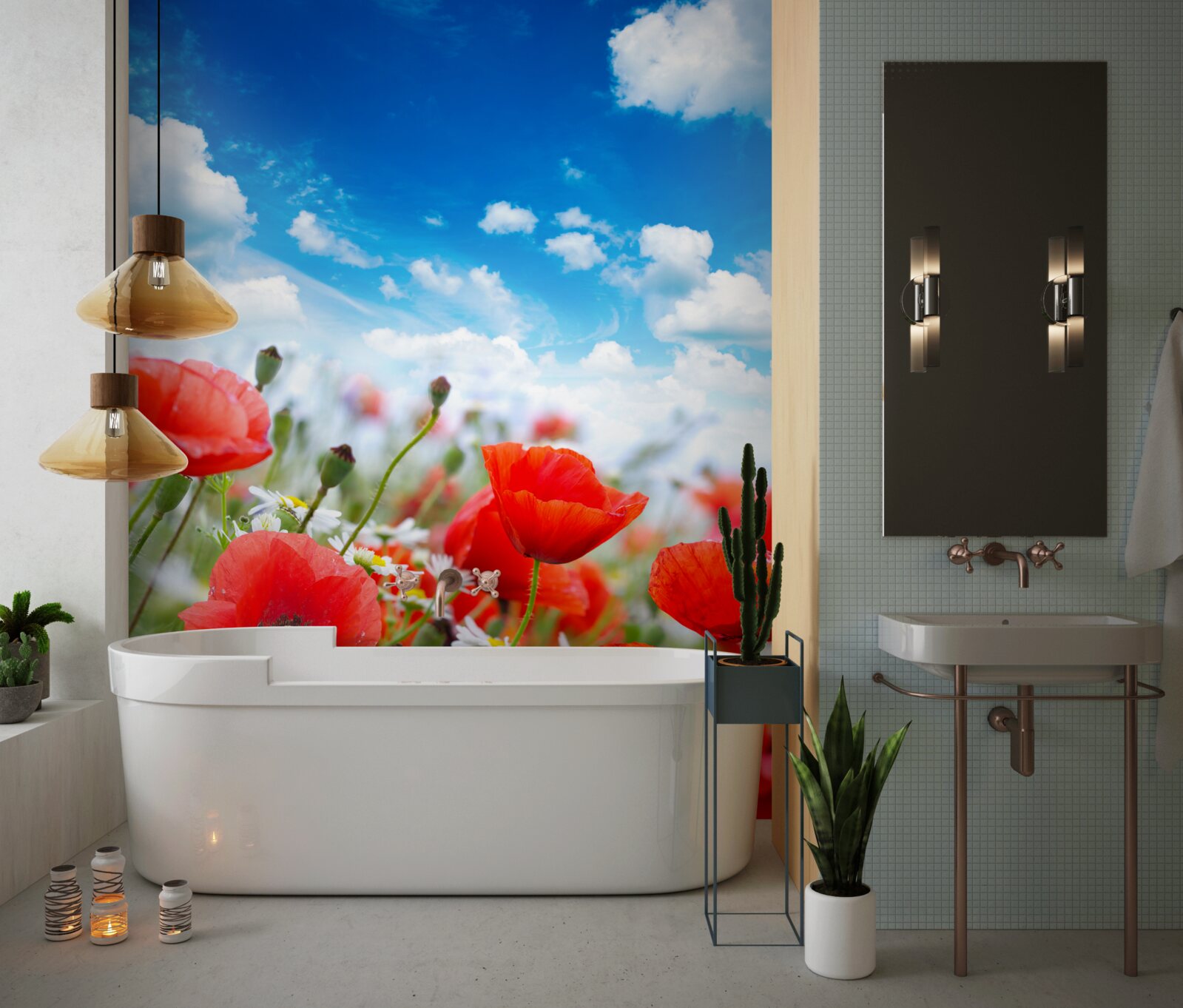 Fototapeta Lúka je posiata červenými makmi a bielymi margaritami