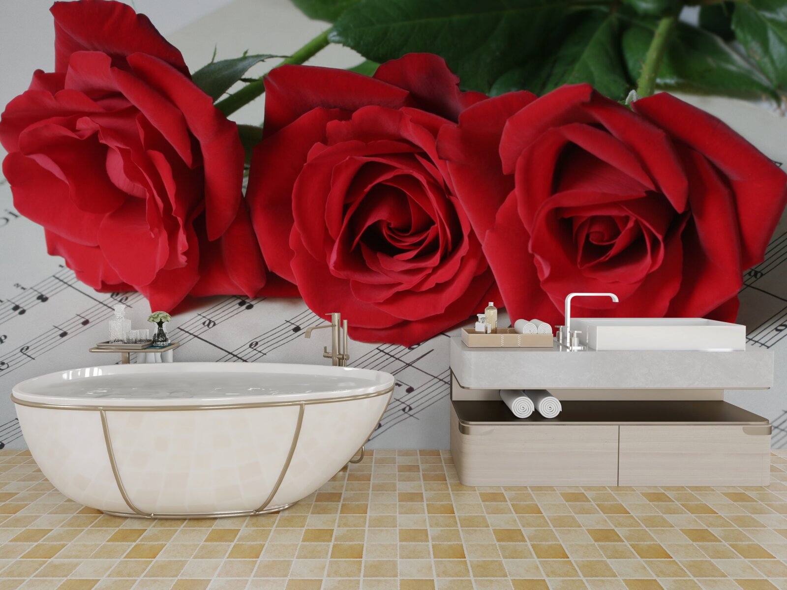 Fototapeta tri šarlátové ruže na stretnutí