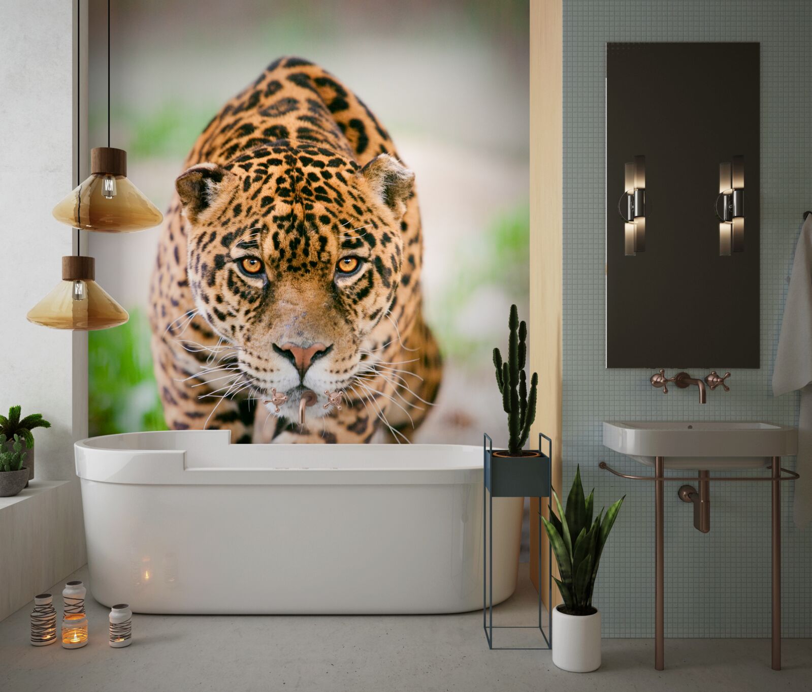 Fototapeta prikrčený leopard s jantárovými očami