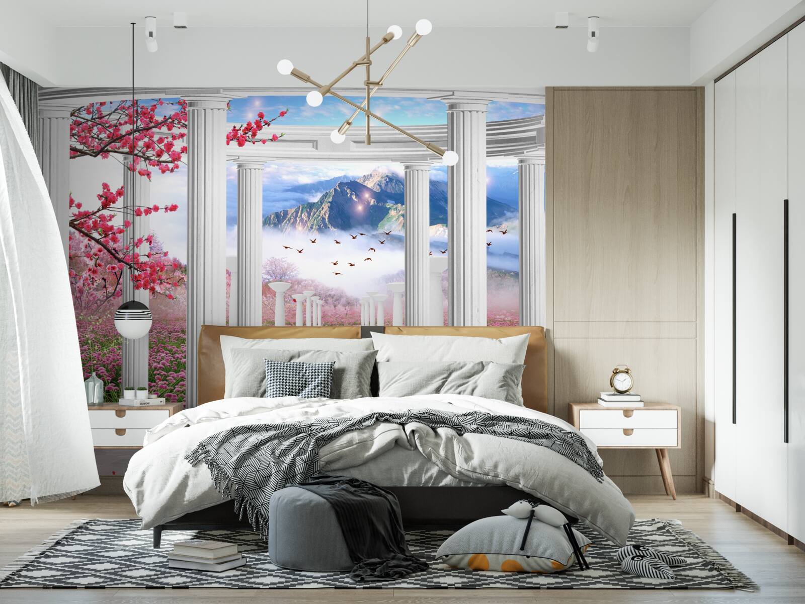 Fototapeta rozkvitnutá záhrada a snehový altánok