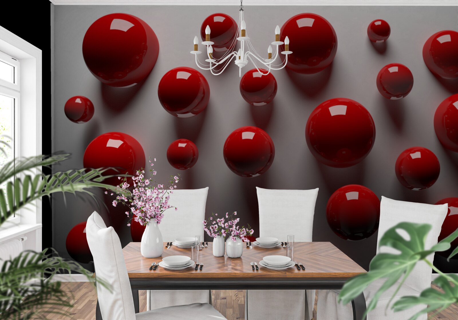 Fototapeta červené gule plávajú na svetlom pozadí