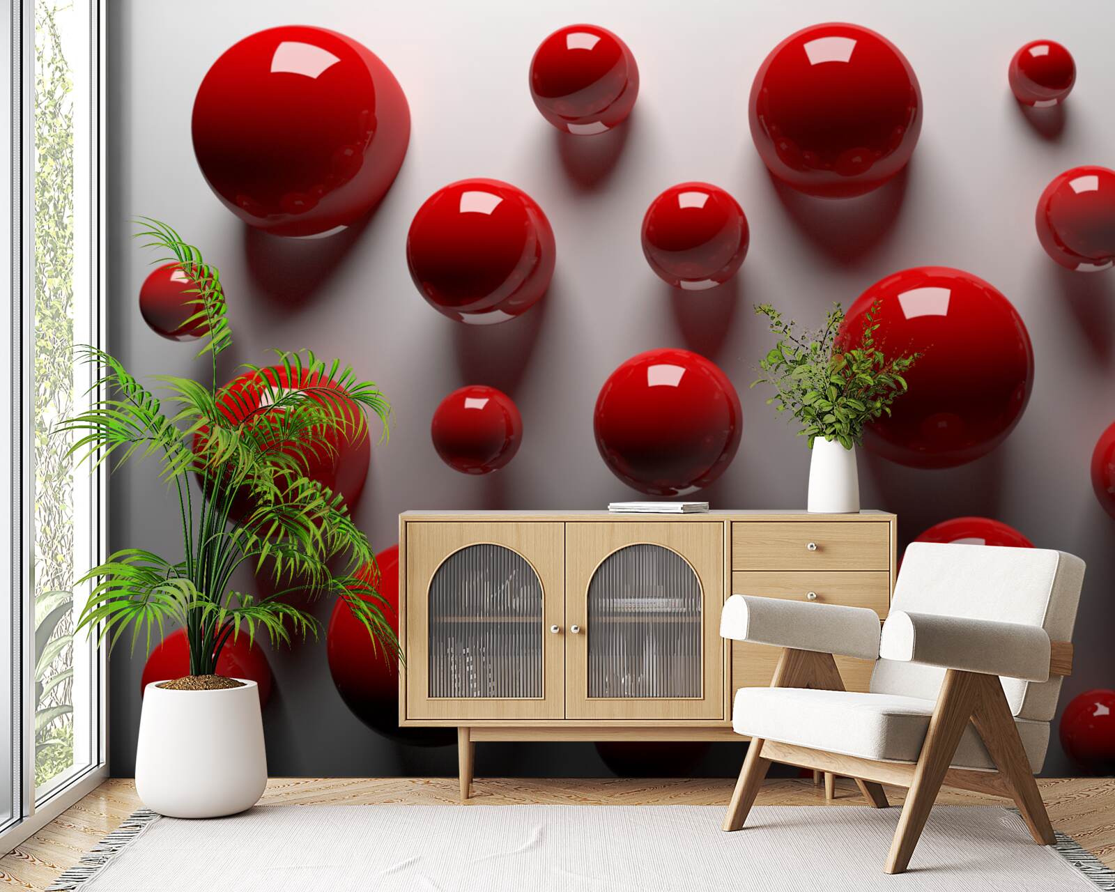 Fototapeta červené gule plávajú na svetlom pozadí