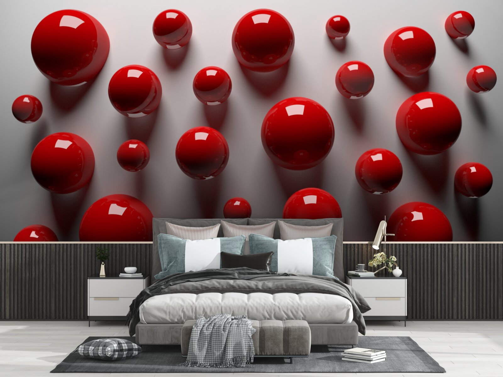 Fototapeta červené gule plávajú na svetlom pozadí