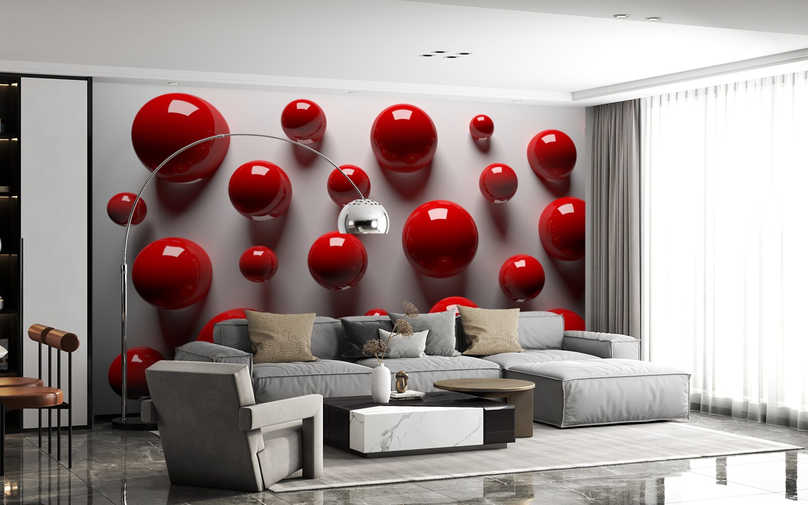 Fototapeta červené gule plávajú na svetlom pozadí