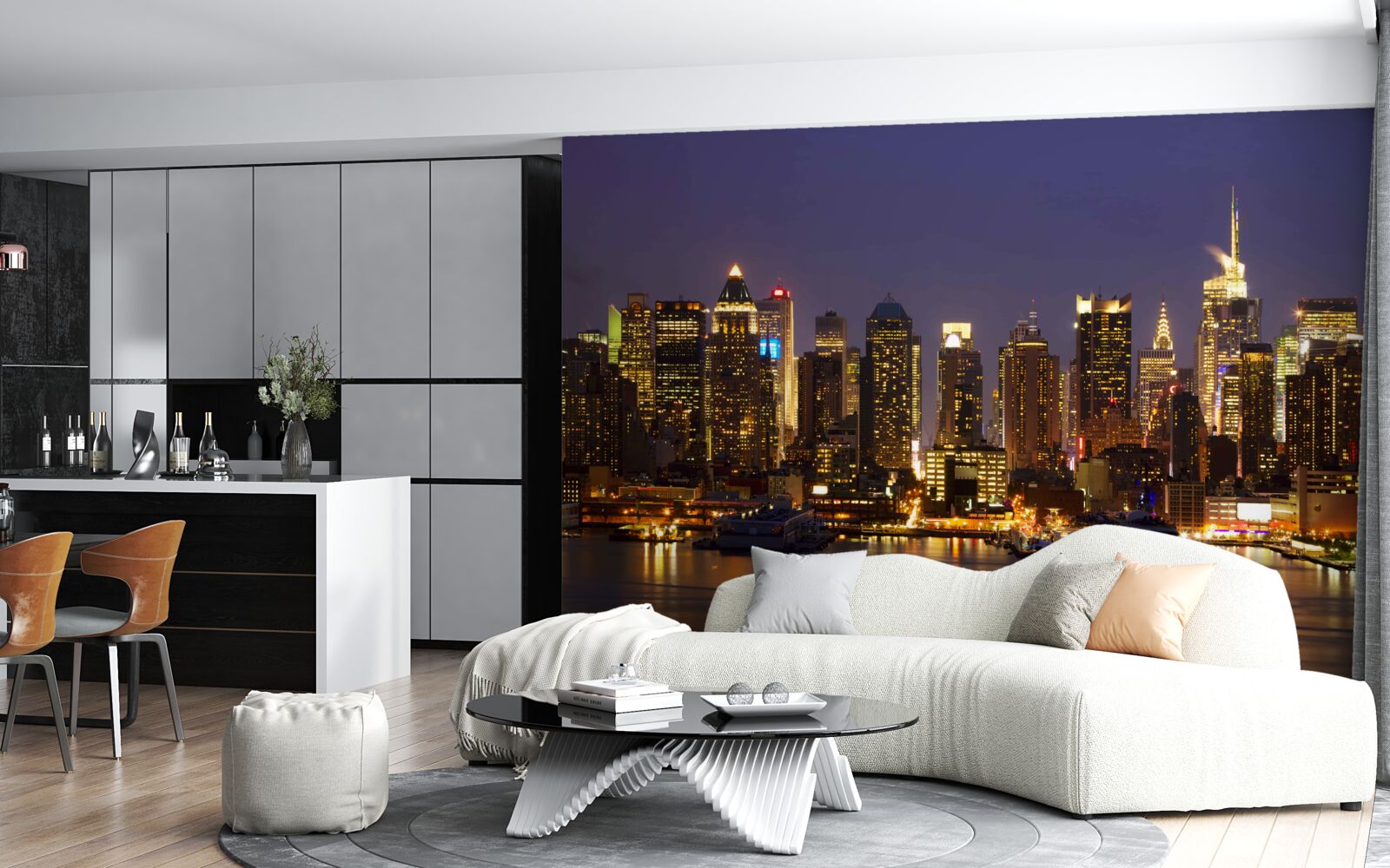 Fototapeta nočné mesto vo svetlách mrakodrapov