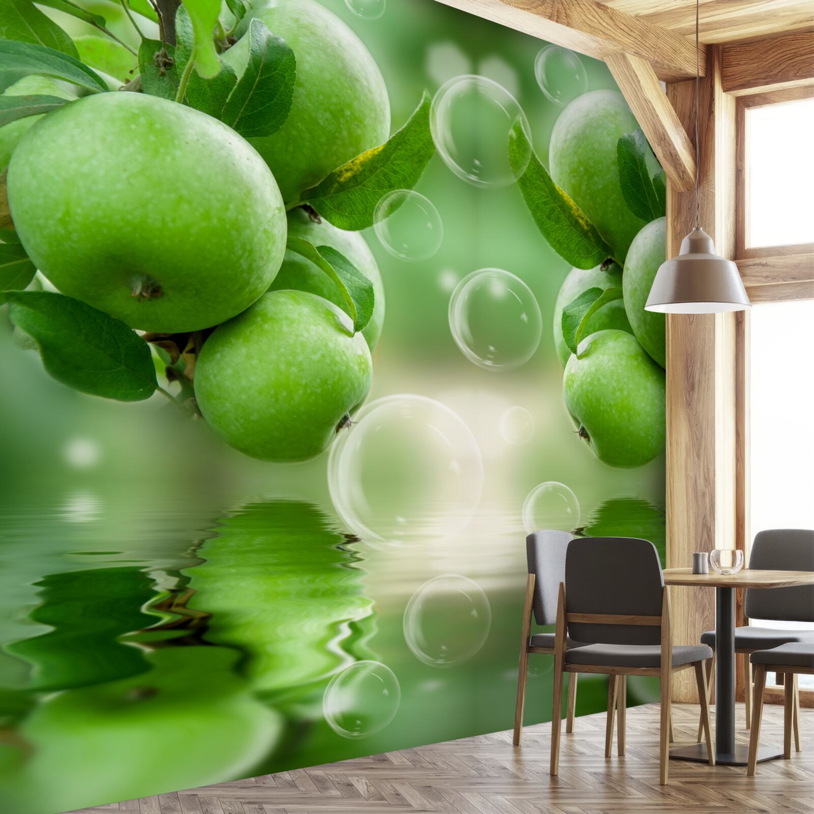 Fototapeta zelené šťavnaté jablká odraz vode