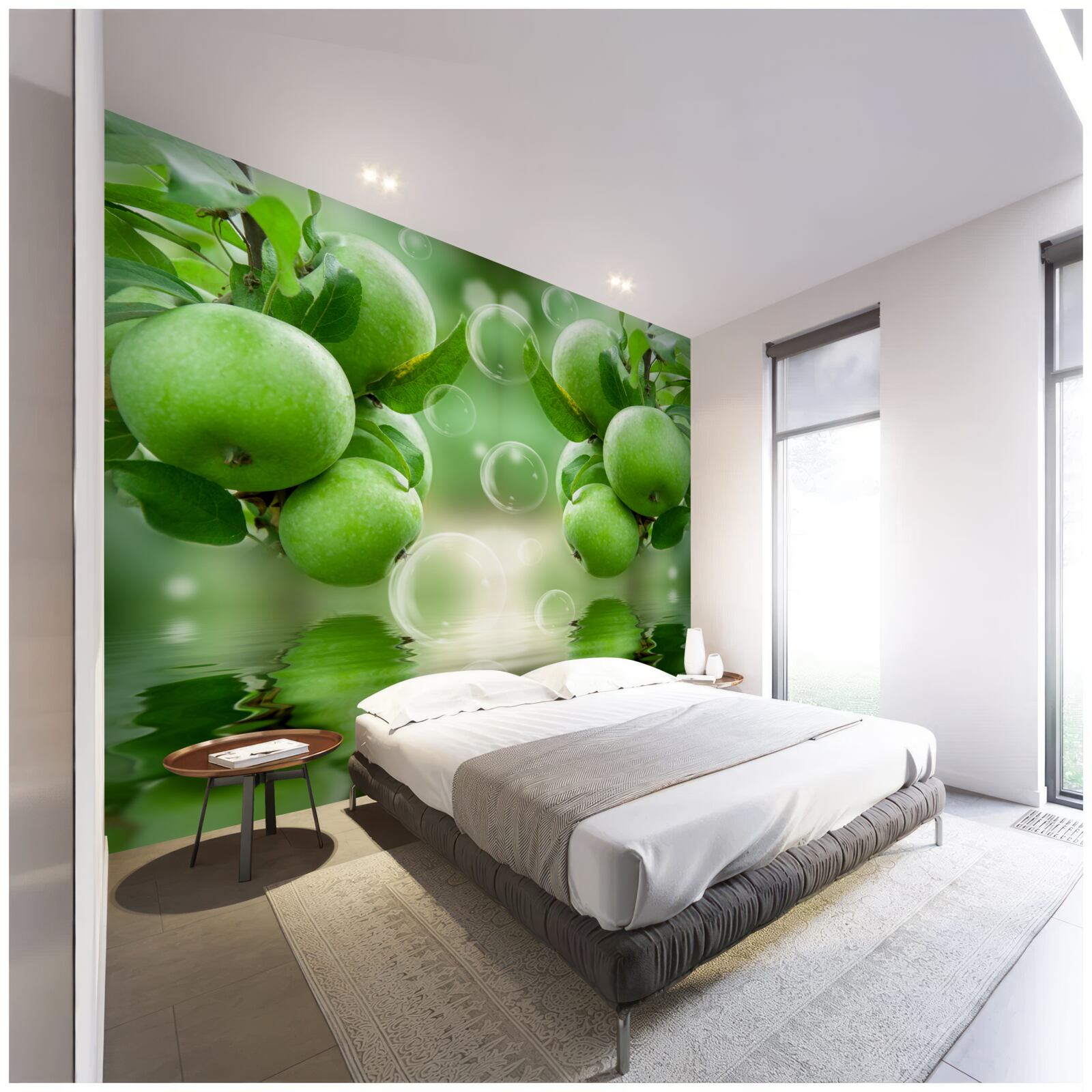 Fototapeta zelené šťavnaté jablká odraz vode