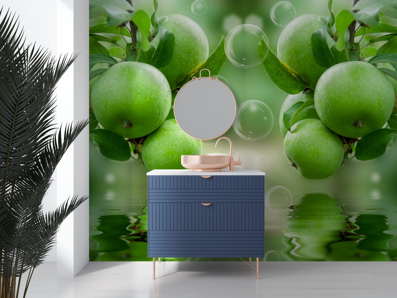 Fototapeta zelené šťavnaté jablká odraz vode