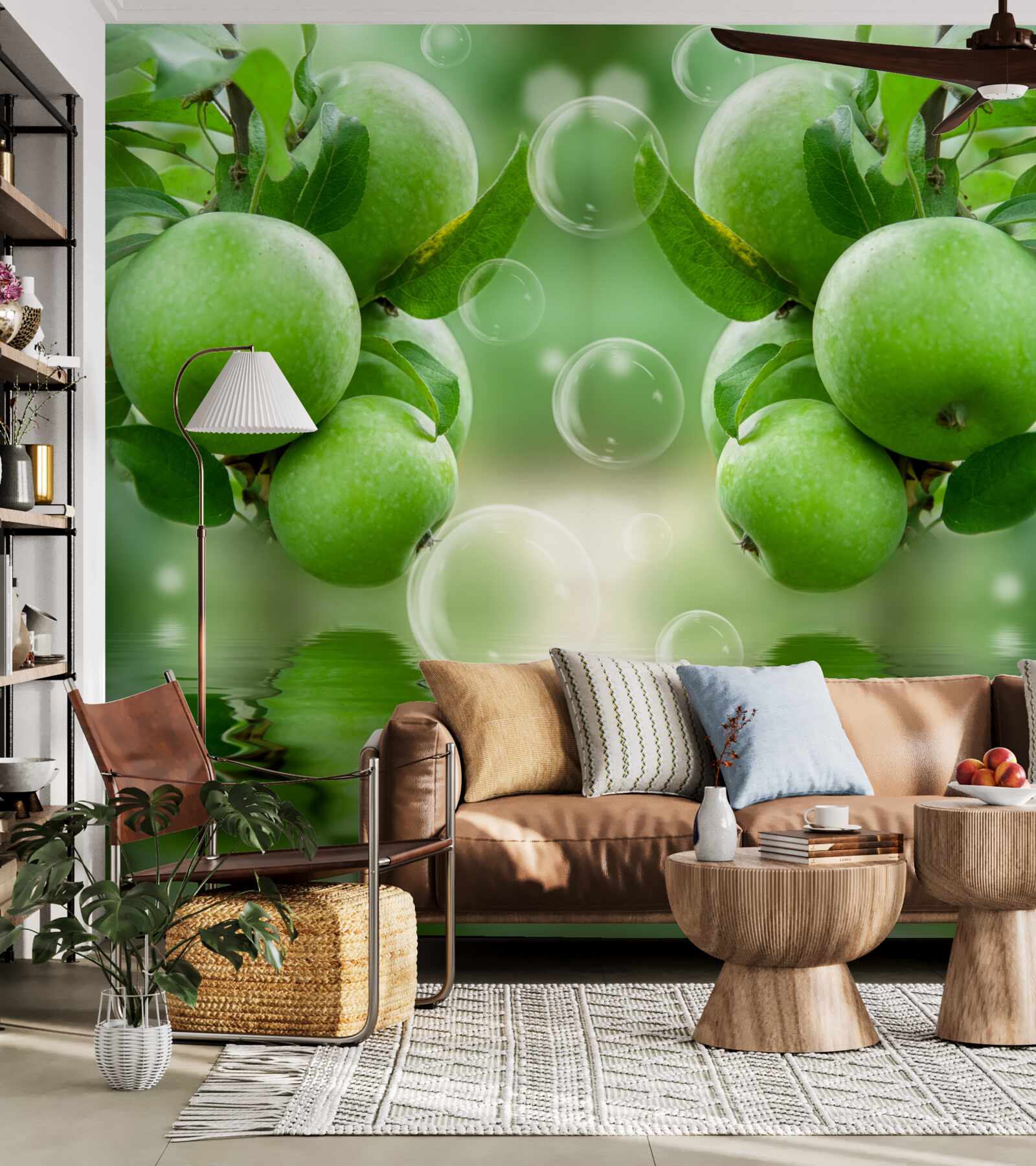 Fototapeta zelené šťavnaté jablká odraz vode